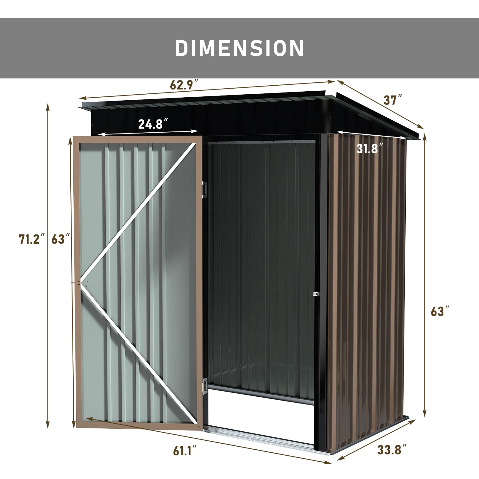 LEMBERI 5x3 FT Outdoor Storage Shed with Floor - Heavy Duty Galvanized Steel Garden Shed with Lockable Door, Waterproof & Rustproof Tool Shed for Backyard, Patio, Lawn (Brown) - Perfect for Storing Gardening Tools, Lawn Equipment & Outdoor Furniture