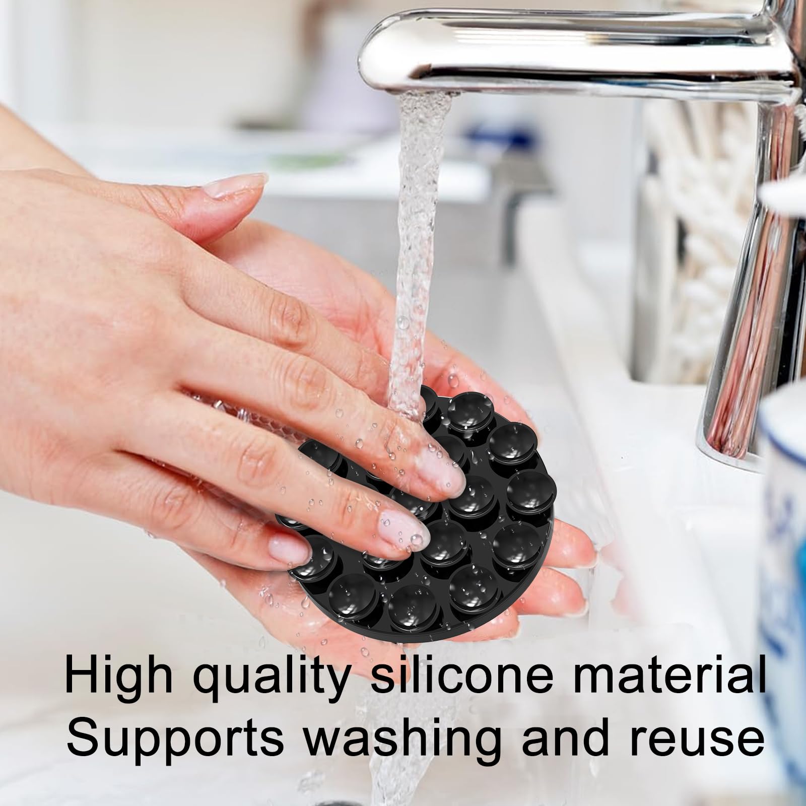 Omee Magnetic Suction Cup Phone Mount - Anti-Slip Hands-Free Silicone Phone Grip for iPhone MagSafe Cases | Mirror & Shower Holder for Selfies, TikTok Videos, Driving & Work (Black)