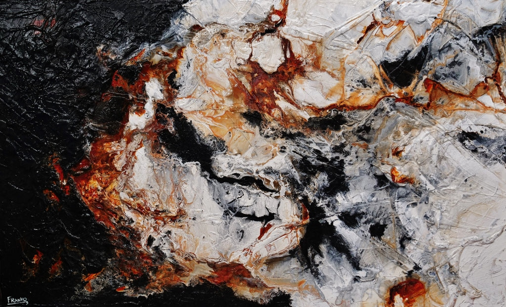 Rusted Oxide 250cm x 150cm Abstract Textured Canvas Painting in Black, Brown & White - Modern Wall Art for Living Room, Bedroom or Office Decor