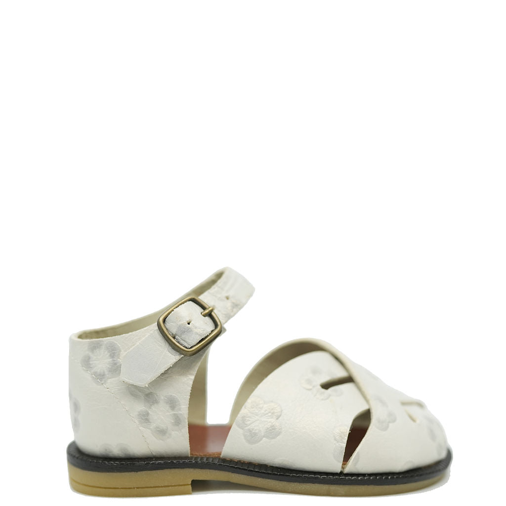 Pepe Cream Flower Criss Cross Baby Sandals for Girls - Soft Leather Comfortable First Walkers - Perfect for Summer Outfits, Beach Trips & Special Occasions