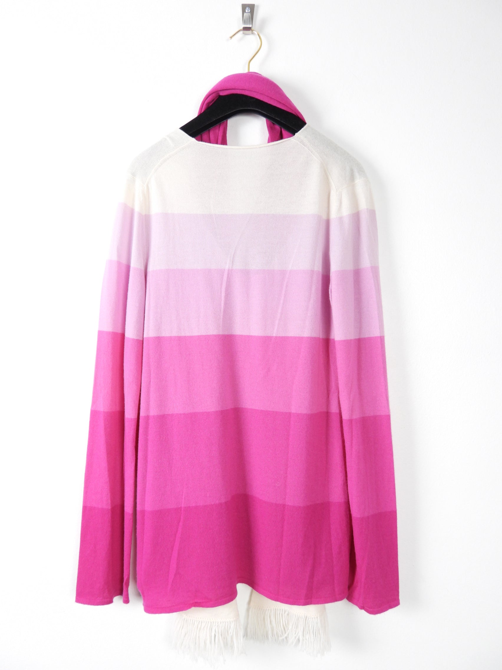 Chanel 05C Pink Cashmere Striped V-Neck Sweater and Scarf Set - Luxury Women's Knitwear for Fall & Winter - Perfect for Office, Date Night and Holiday Outfits