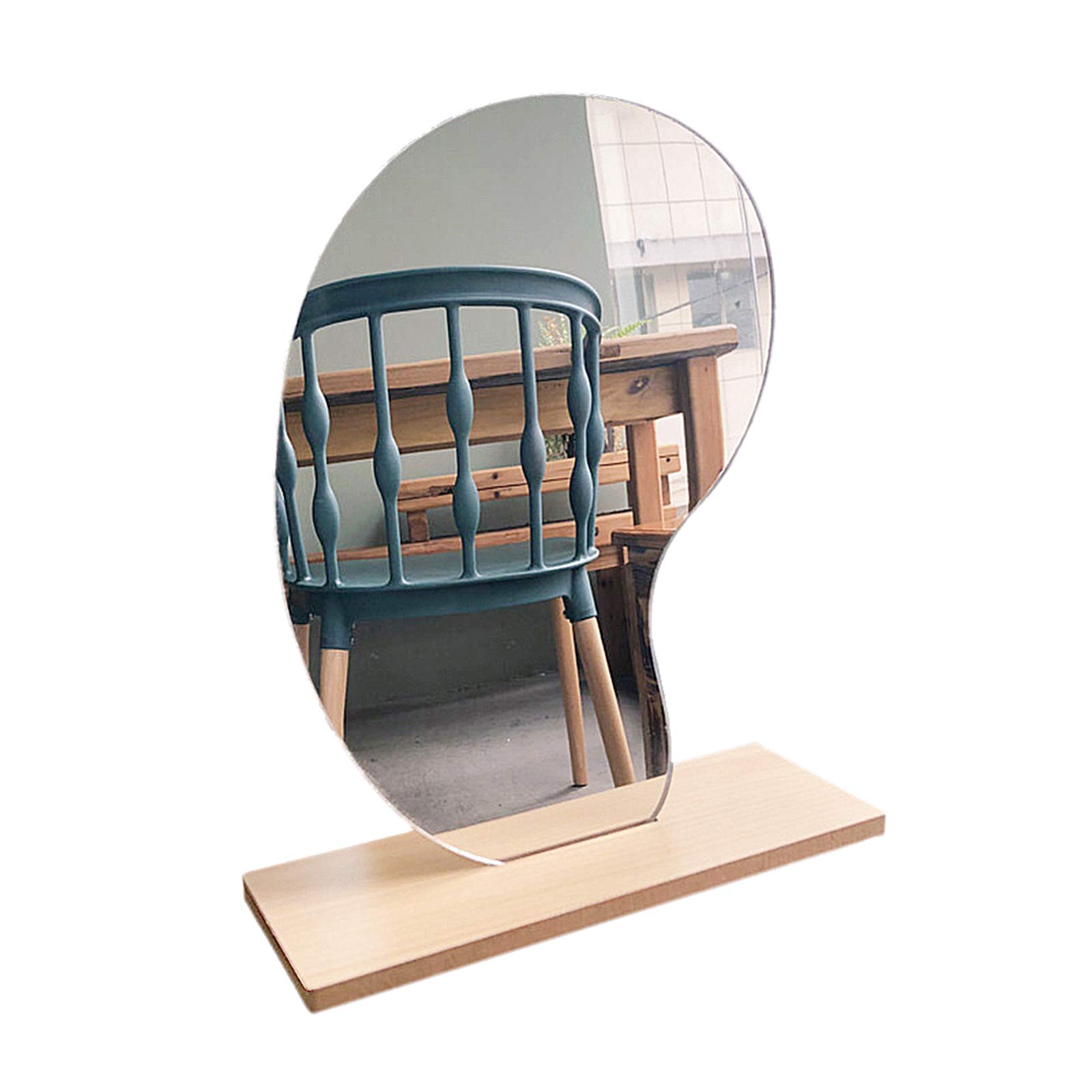Acrylic Table Makeup Mirror with Wooden Base - 24x15cm Mango-Shaped Vanity Mirror for Bedroom & Desktop Decoration | Perfect for Dressing Table, Home Decor, and Gift Ideas