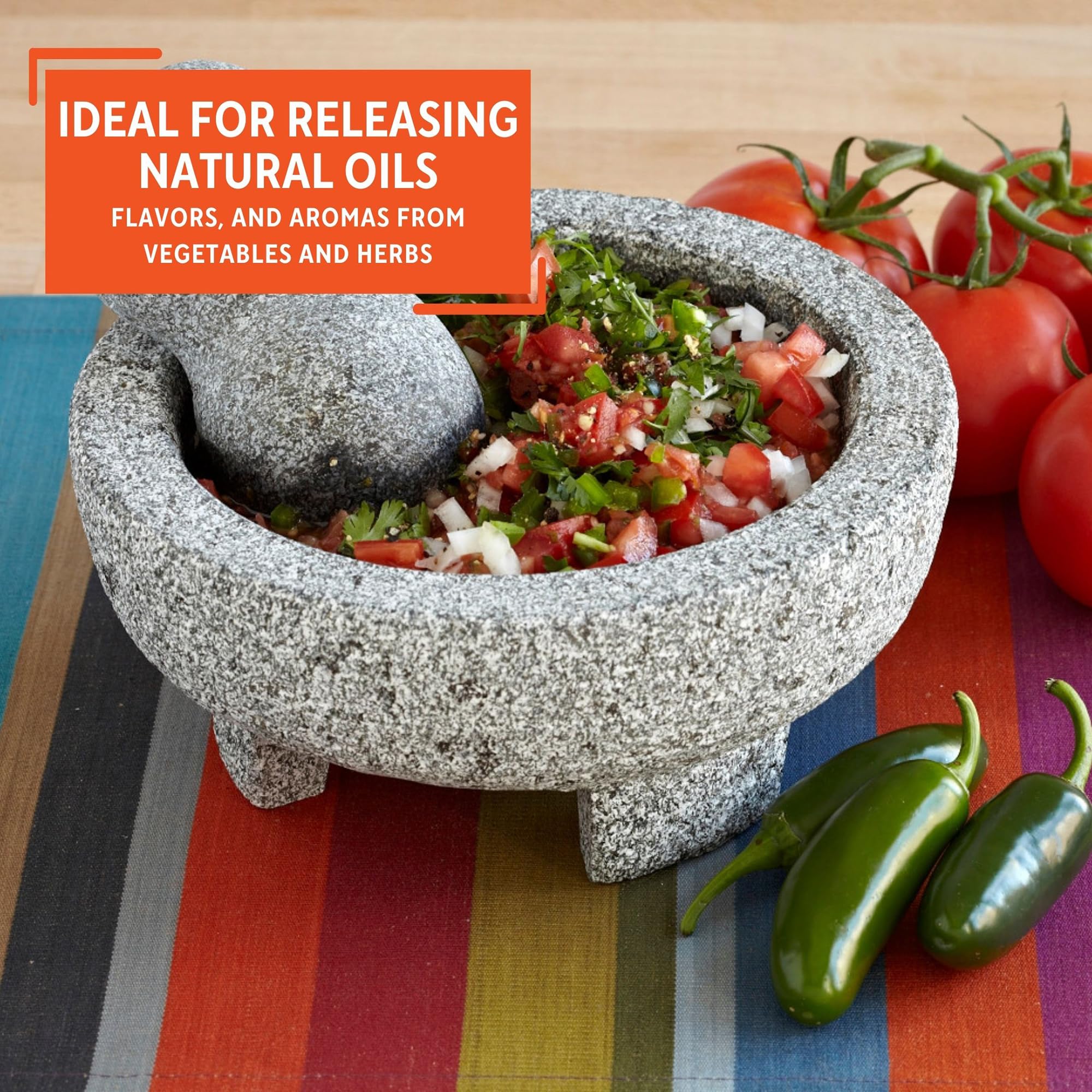 IMUSA USA 6-Inch Gray Granite Molcajete Spice Grinder - Authentic Mexican Mortar & Pestle for Guacamole, Salsa, Herbs & Spices - Perfect for Kitchen, Restaurant & Outdoor Cooking