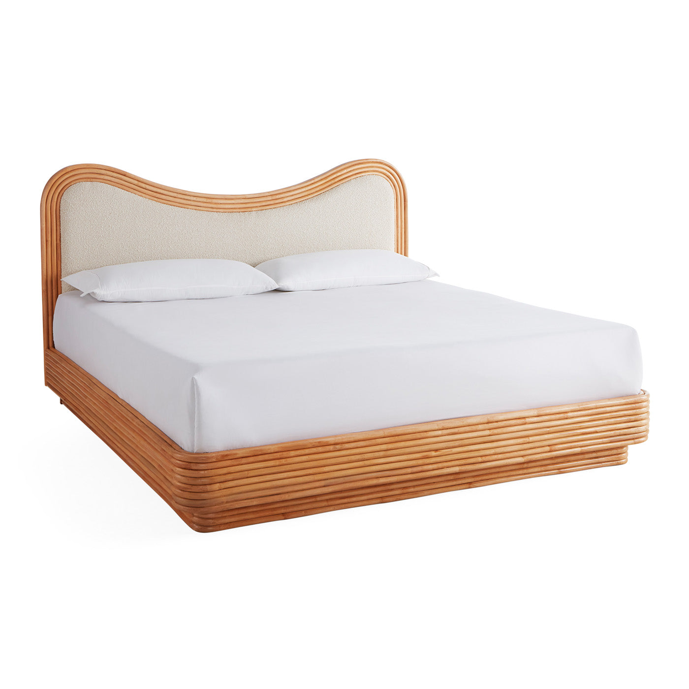 Riviera Wave Bed - Modern Boho Platform Bed Frame with Wooden Slats, Queen Size - Perfect for Bedroom, Guest Room, or Vacation Home Decor