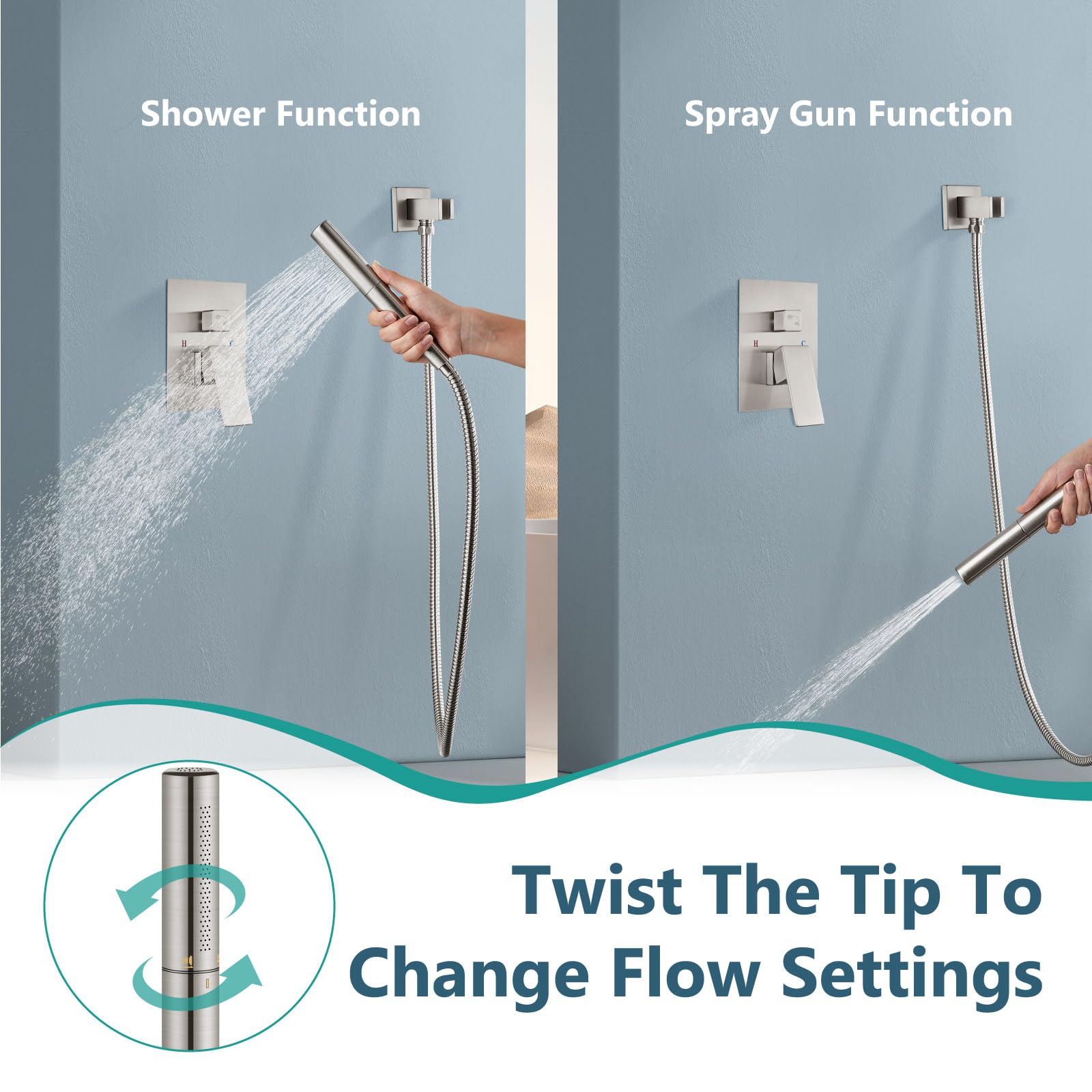 Aolemi Brushed Nickel 12 Inch Ceiling Mount Shower System - High Pressure Rainfall Shower Head & 2-in-1 Handheld Spray Combo with Rough-in Valve | Perfect for Spa-Like Bathroom Experience & Modern Home Renovation