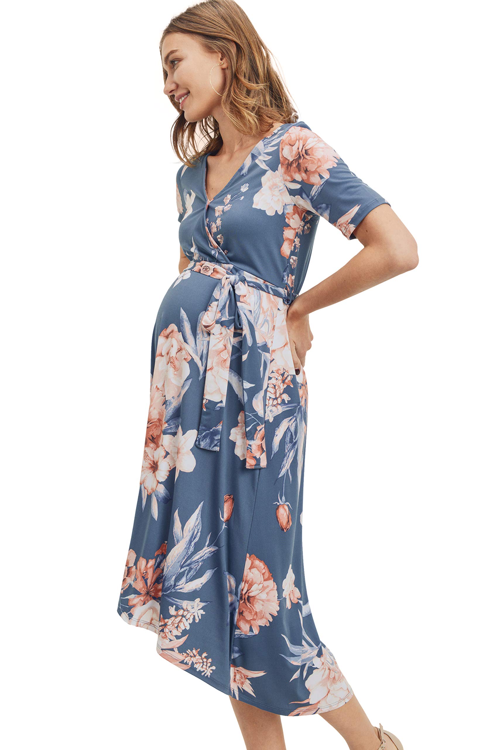 Stylish Maternity Wrap Dress for Women - Adjustable Waist Belt & Flattering Midi Length | Perfect for Pregnancy, Nursing, Office & Special Occasions