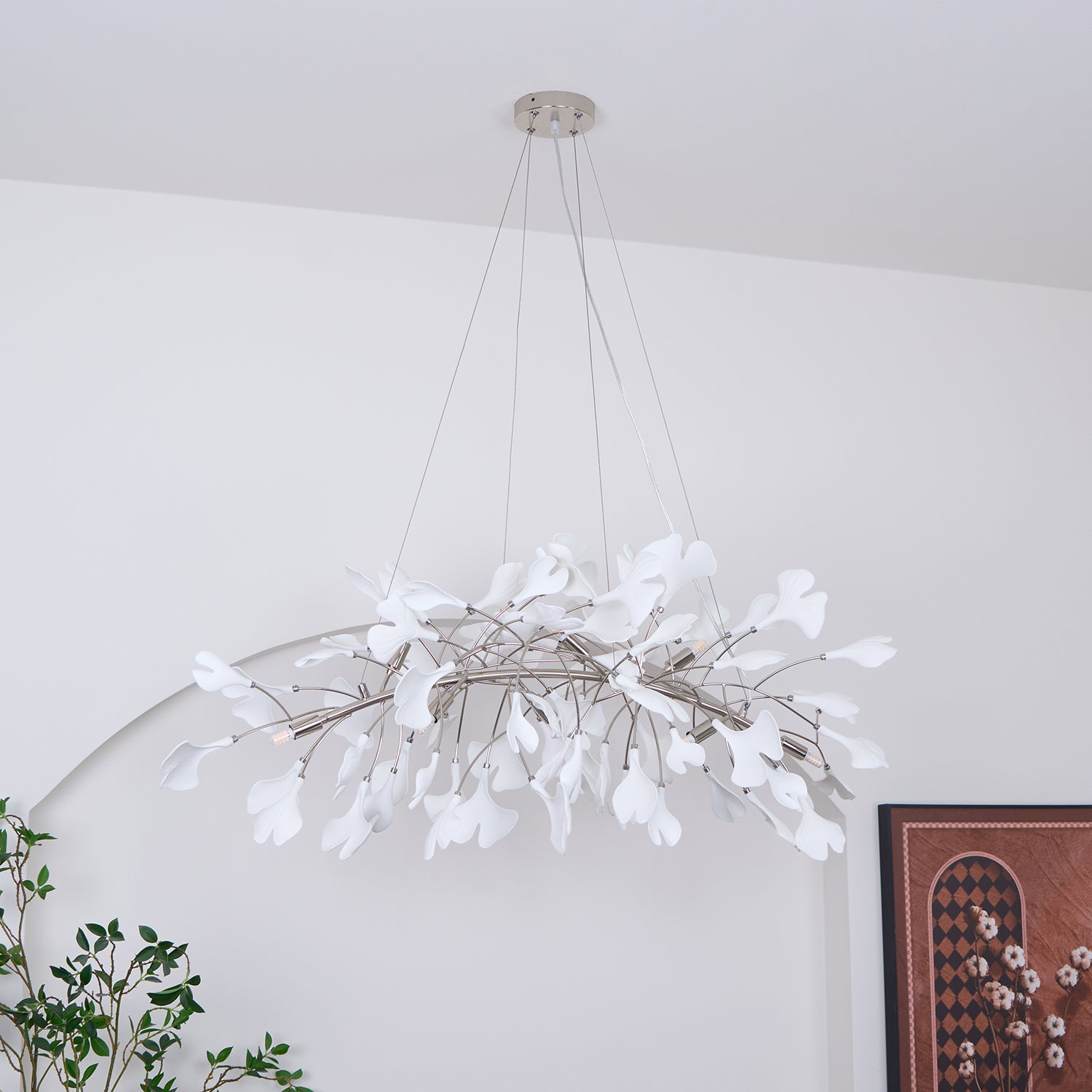 Elegant Ginkgo Leaf Chandelier - Modern Gold Ceiling Light Fixture with Crystal Accents for Dining Room, Living Room & Bedroom Decor