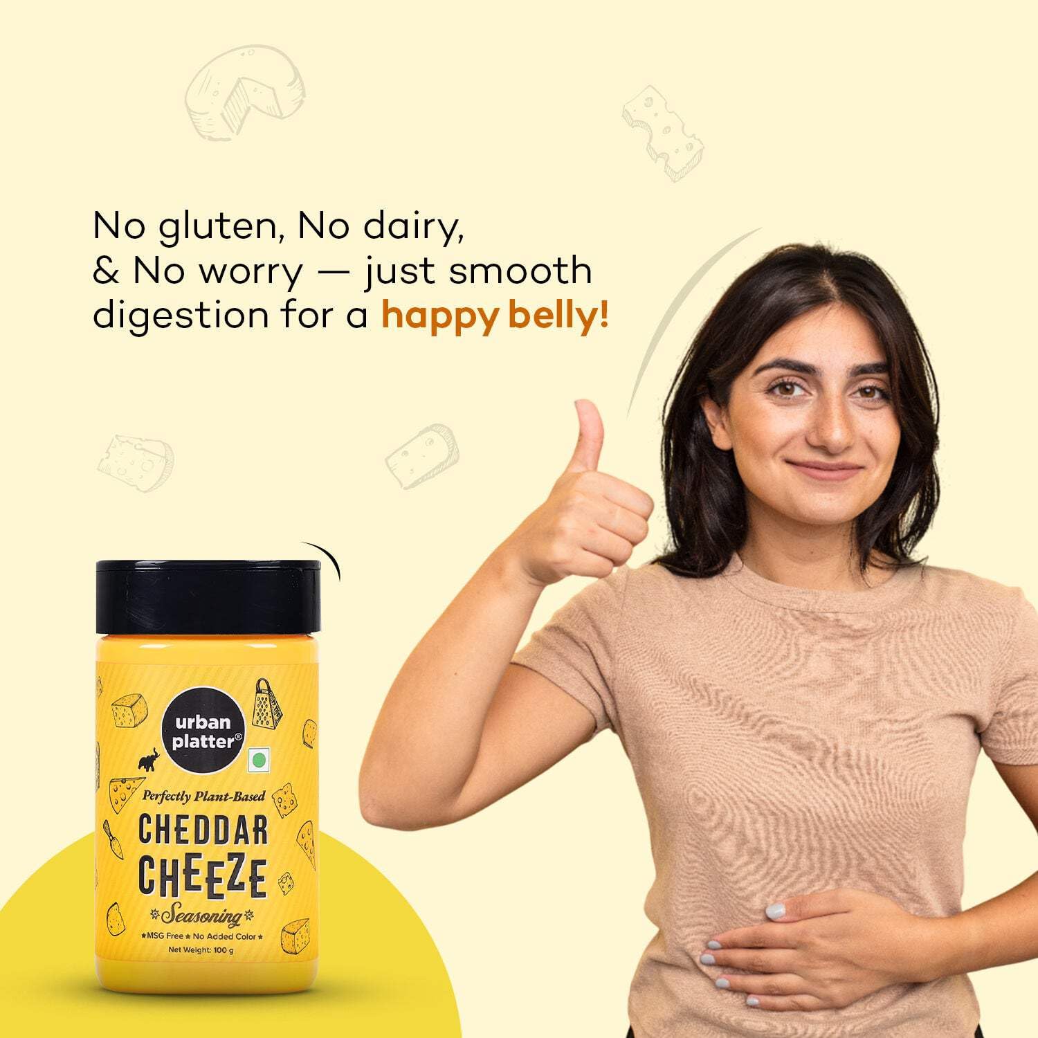 Urban Platter Cheddar Cheese Powder - Dairy-Free Vegan Seasoning for Popcorn, Pasta & Fries (100g) | Perfect for Movie Nights, Snack Time & Cooking