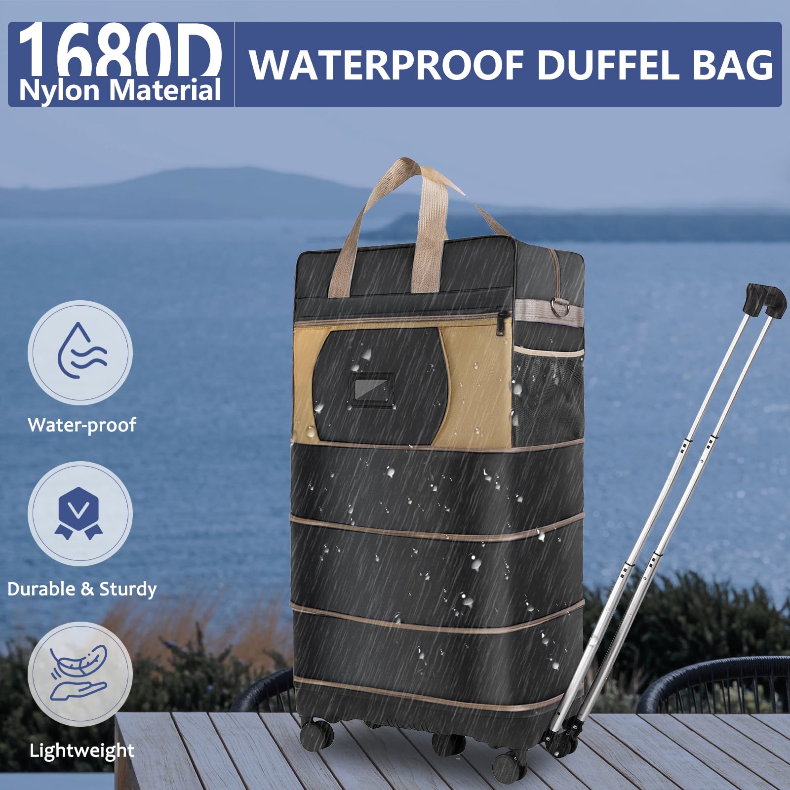 Expandable 143L Collapsible Suitcase with Wheels - Waterproof Travel Luggage with Hidden Pull Handle & Removable Silent Spinner Wheels - Foldable Rolling Suitcase for Air Travel, Business Trips, and Home Storage