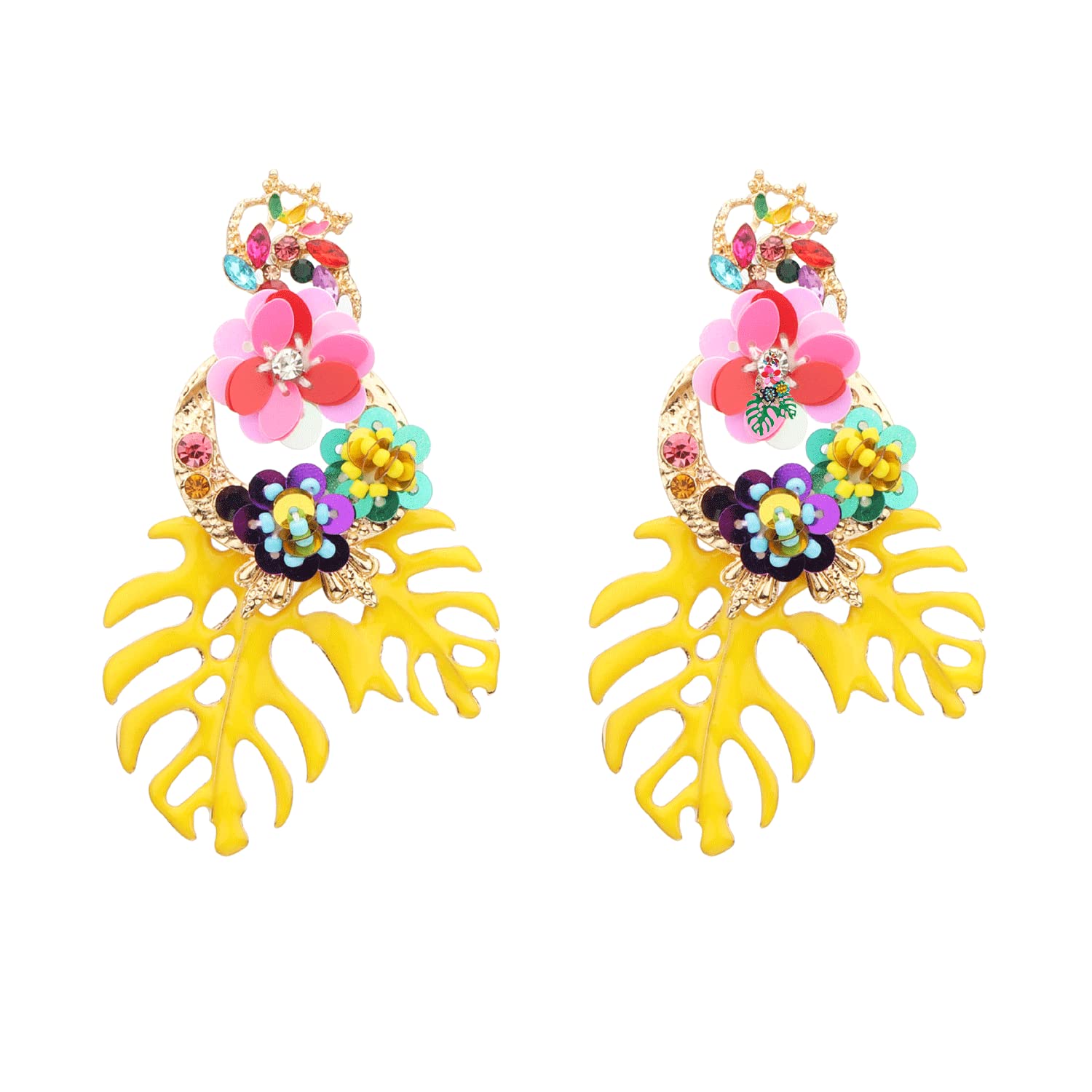 Colorful Rainbow Acrylic Tassel Dangle Earrings for Women - Floral Leaf Bead Statement Jewelry | Boho Chic Beach Party Accessories for Women & Girls