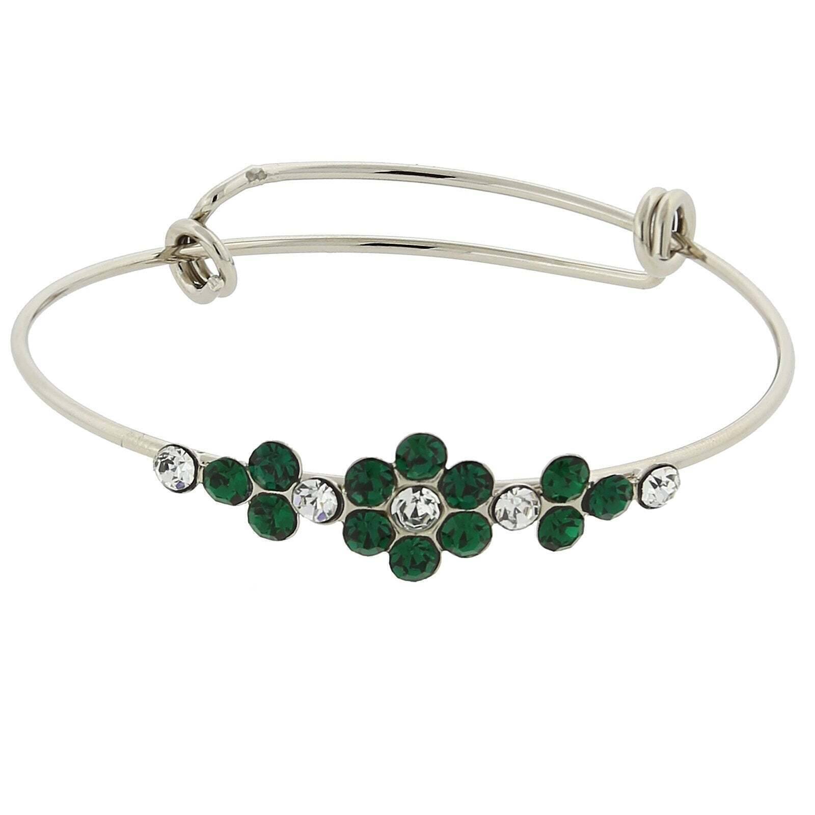 1928 Clear Crystal Flower Wire Bangle Bracelet for Women - Elegant Fashion Jewelry Gift for Wedding, Party & Special Occasions