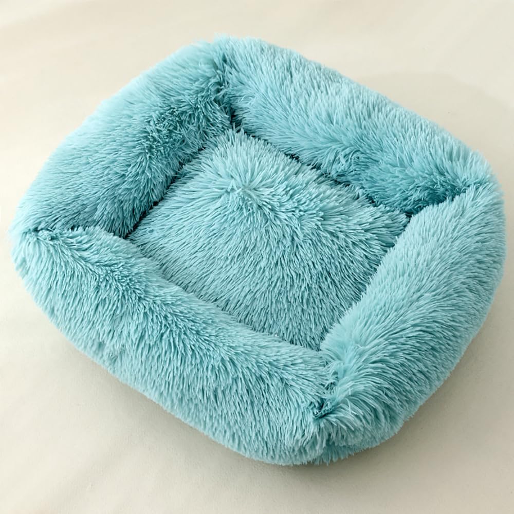 Calming Anti-Anxiety Dog & Cat Bed - Fluffy Plush Faux Fur Pet Cot for Small to Medium Pets, High-Stretch Cotton with Anti-Slip Bottom in Blue | Perfect for Anxiety Relief, Crate Training & Cozy Napping Spots