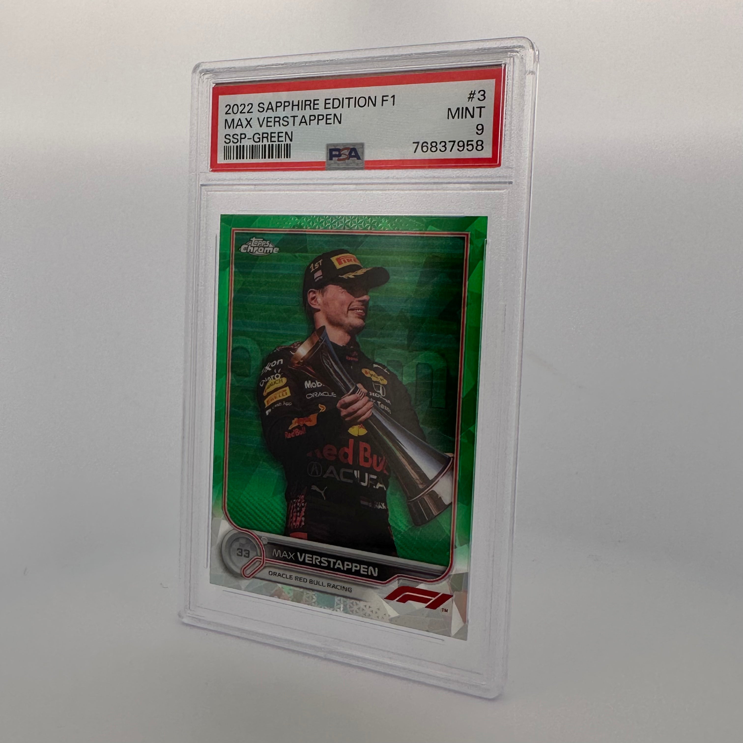 PSA 9 Graded 26/75 Max Verstappen #3 Sapphire Edition SSP Green - Rare Trading Card for Collectors & Sports Memorabilia Enthusiasts