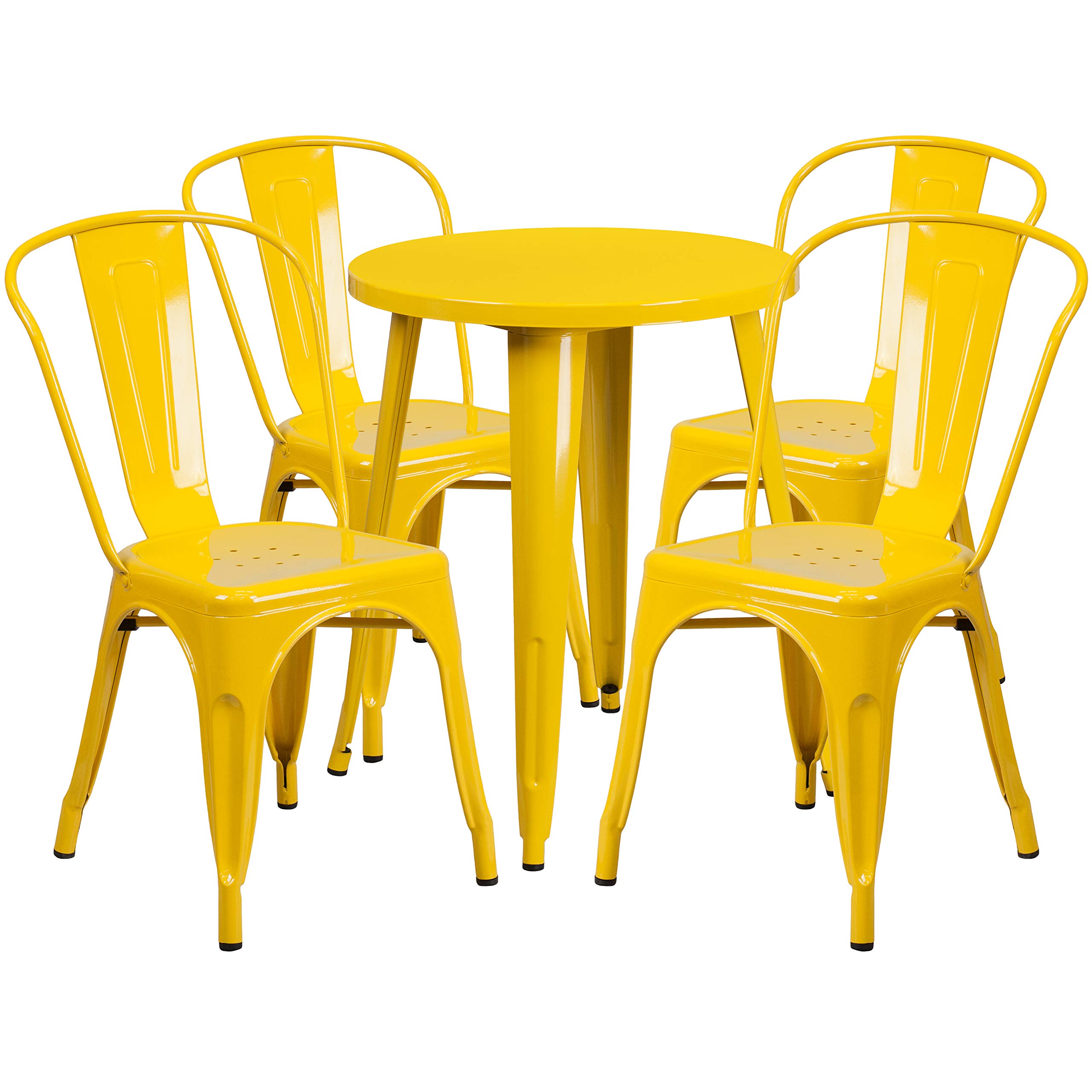 EMMA + OLIVER 24-Inch Round Commercial-Grade Metal Bistro Table Set with 4 Weather-Resistant Cafe Chairs - Indoor Outdoor Dining Solution for Patio, Restaurant, Cafe & Backyard