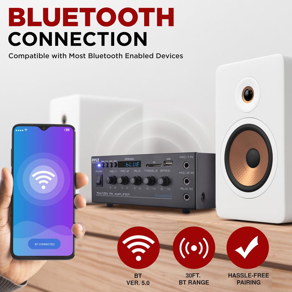 25V/70V Professional PA Amplifier - High Power Audio System for Live Music, DJ Performances & Public Announcements