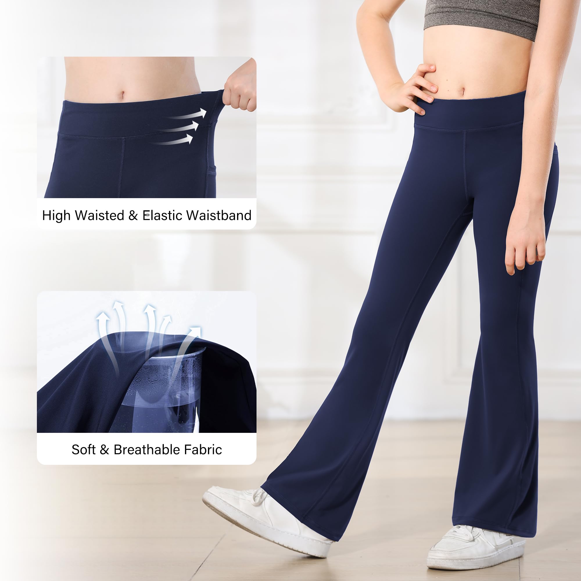 Stelle Girls' High Waisted Bootcut Yoga Pants with Pockets - Flare Leggings for Kids Dance & Bell Bottoms Style - Perfect for Yoga, Dance Class & Casual Wear