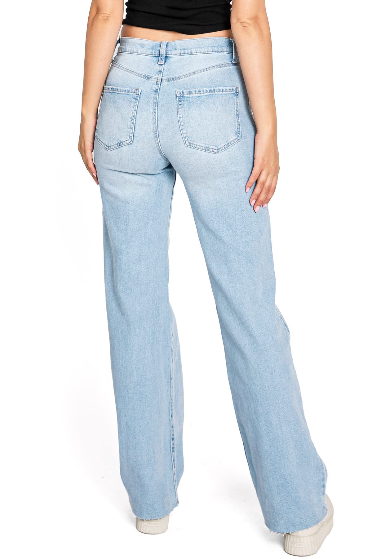 Celebrity Pink Women's High Rise Skater Pants - Wide Leg Straight Fit Denim Trousers for Casual Wear & Everyday Outfits