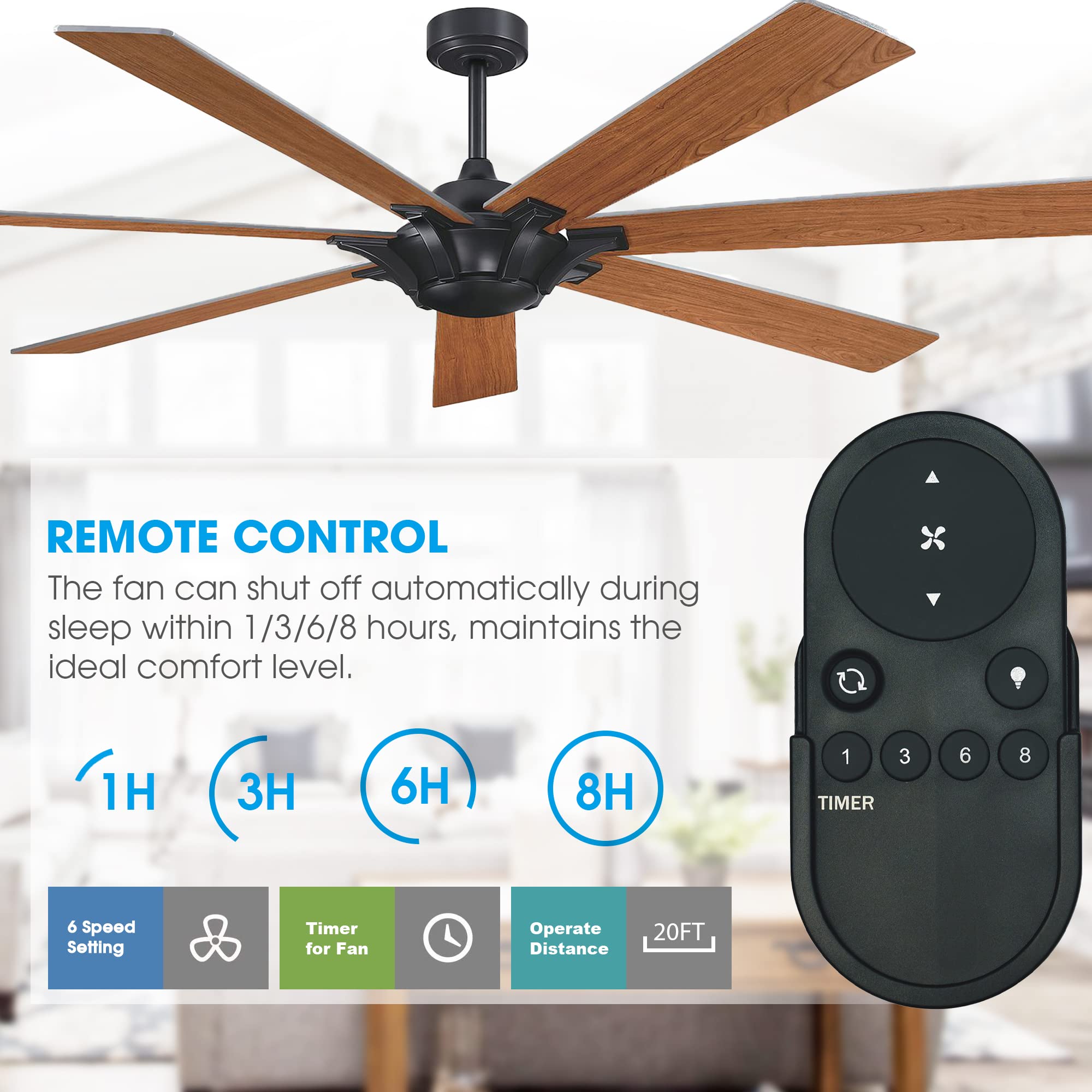 72 Inch Black Ceiling Fan No Light - DC Motor Reversible 7 Blade High Airflow Ceiling Fan for Bedroom, Living Room, Farmhouse & Outdoor Patios - Perfect for Indoor and Outdoor Cooling & Air Circulation
