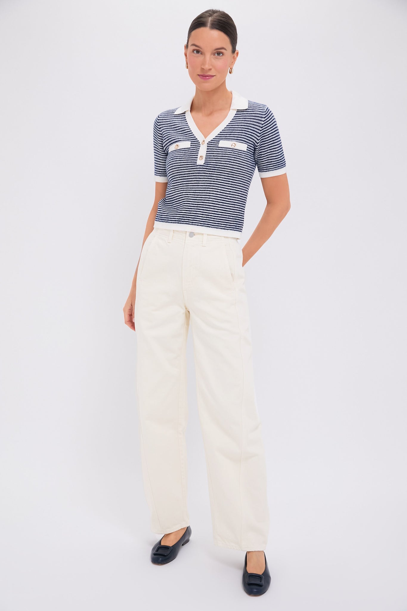 Blue and White Striped Wool Polo Shirt for Men - Classic Casual Wear for Office, Golf & Outdoor Activities