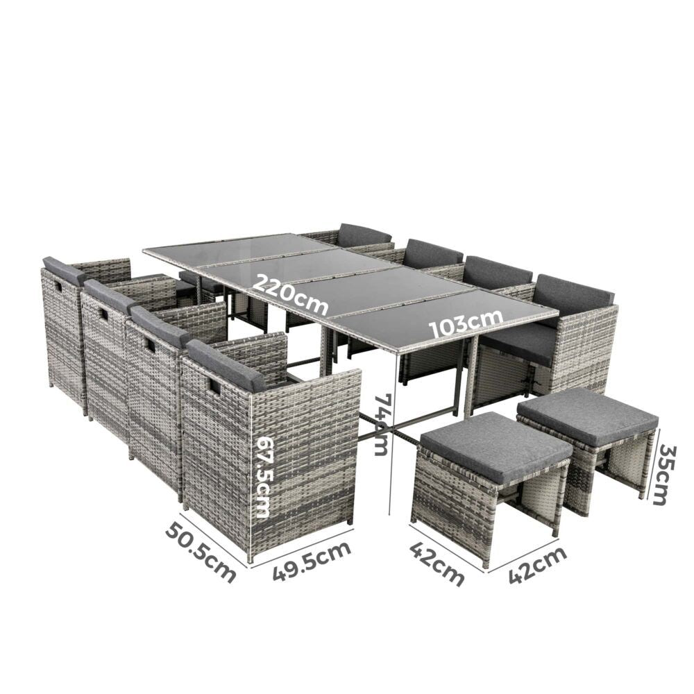 13-Piece Outdoor Dining Set in Grey - Perfect for Patio, Garden, and Backyard Entertaining | Bali Collection