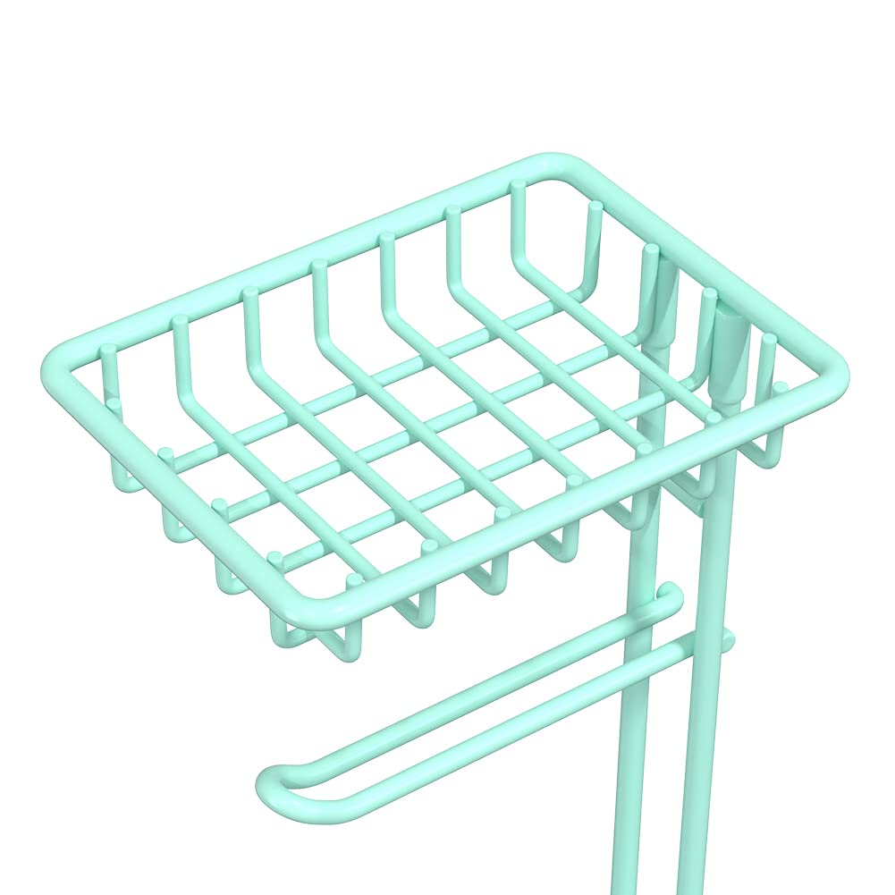 Nautical Toilet Paper Roll Holder Stand with Shelf for Large Rolls - Mint Green Bathroom Tissue Dispenser | Perfect for Coastal, Beach House & Nautical Themed Bathrooms
