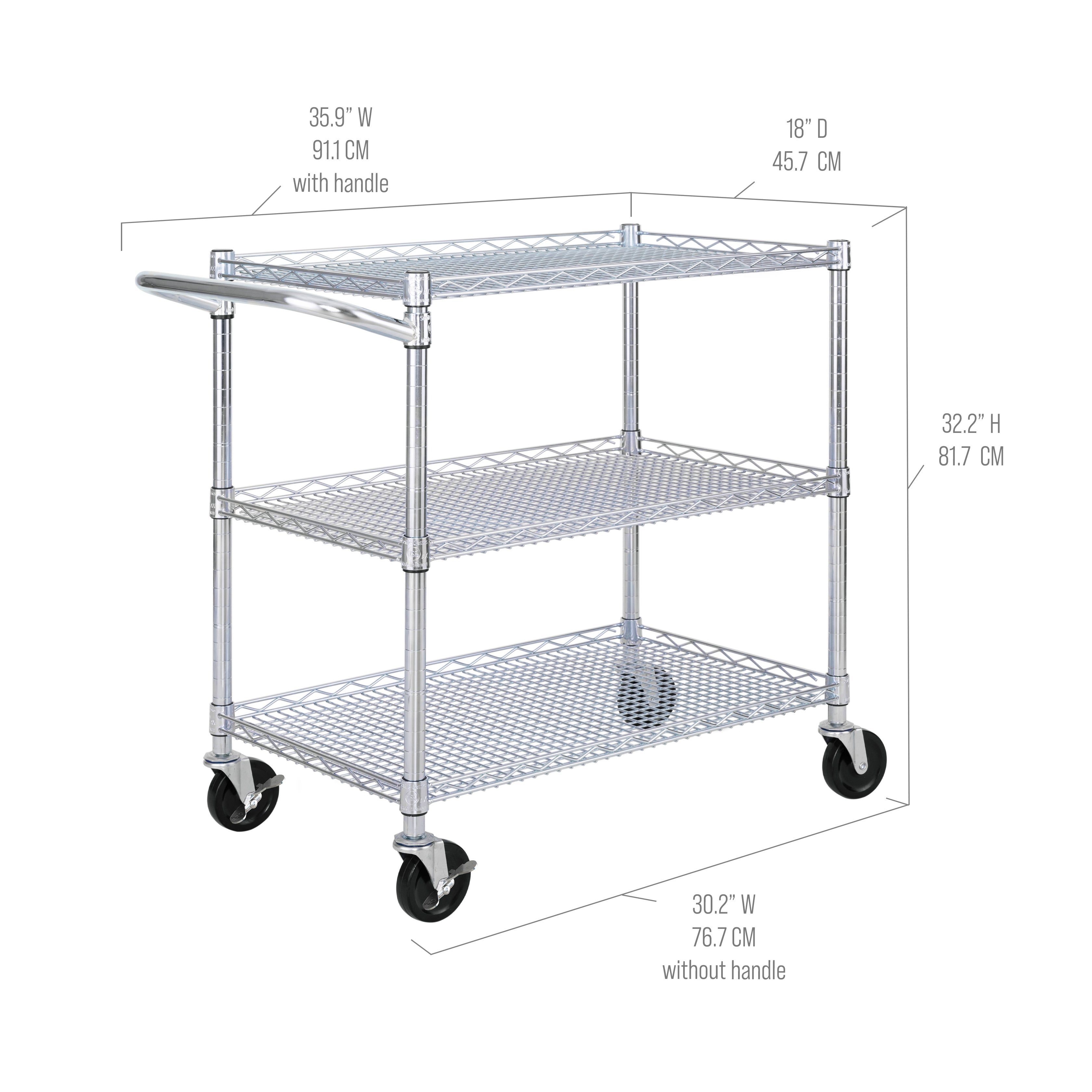3 Tier NSF Utility Cart - Heavy Duty Stainless Steel Rolling Cart for Kitchen, Restaurant, or Commercial Use - Perfect for Food Service, Storage, and Organization