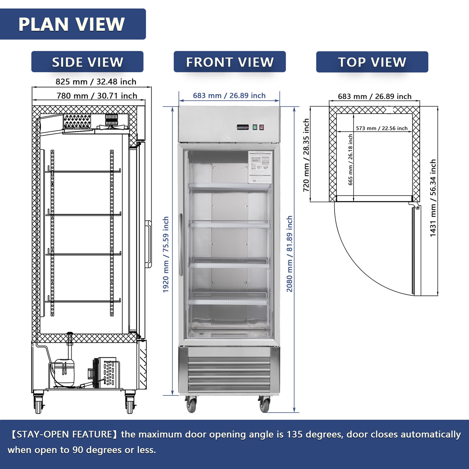 27'W Commercial Stainless Steel Refrigerator Freezer with Fan Cooling - Perfect for Restaurants, Grocery Stores & Catering Businesses