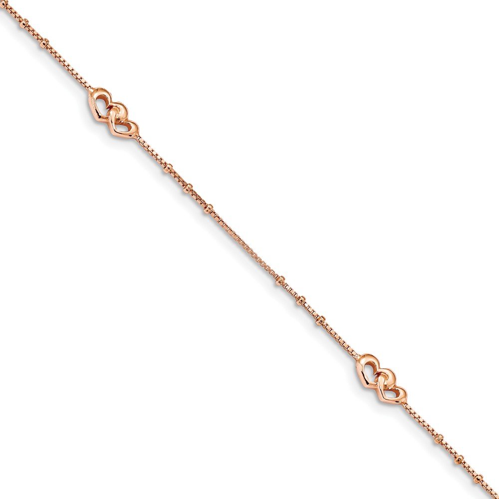 Jewels By Lux Sterling Silver Rose-tone Polished Hearts 9-inch Anklet with 1-inch Extension - Perfect for Beach Vacations, Summer Outfits & Romantic Date Nights