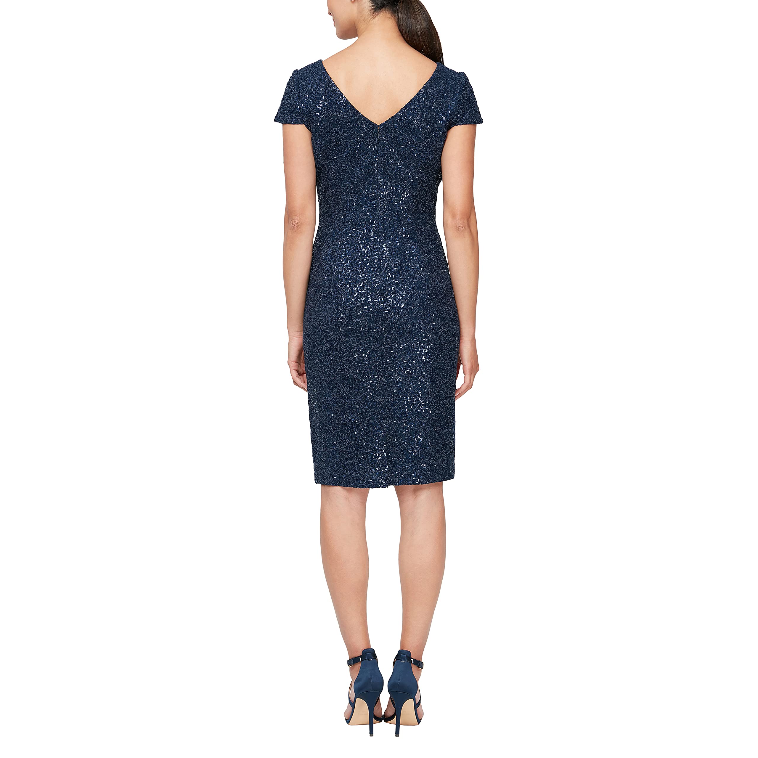 Alex Evenings Women's Knee Length V-Neck Cocktail Dress - Elegant Mother of The Bride Dress for Weddings & Special Occasions (Petite & Regular Sizes) | Perfect for Formal Events, Evening Parties & Bridal Celebrations