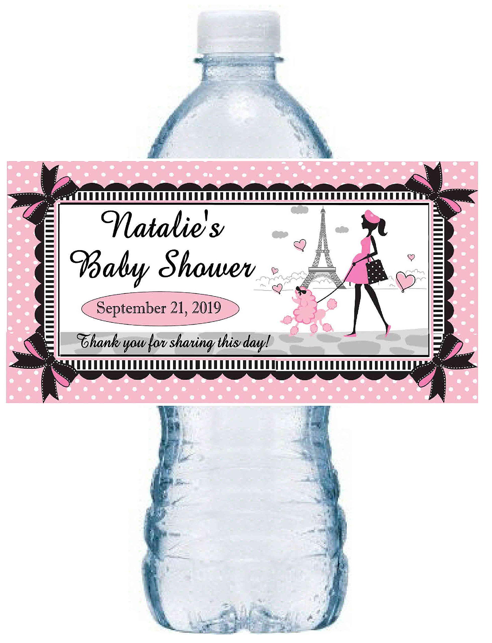 20 Paris-Themed Birthday Party Favors - Personalized Water Bottle Labels (Half-Wrap Design) for Wedding, Baby Shower & Special Events