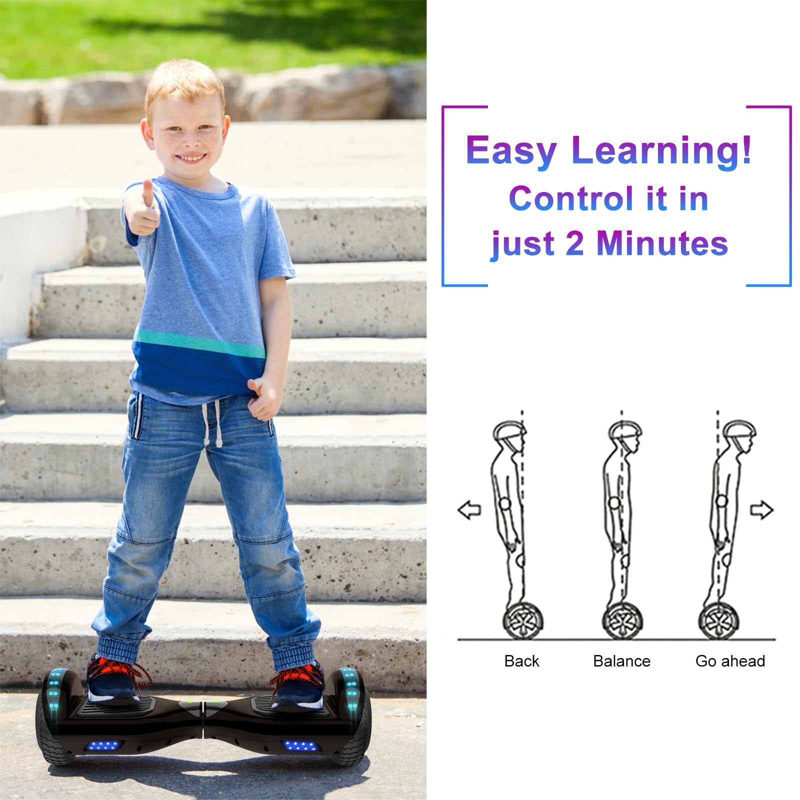 SISIGAD Hoverboard for Kids Ages 6-12 - Bluetooth Speaker & LED Light Wheels - UL2272 Certified Self-Balancing Scooter - Perfect Birthday Gift for Boys & Girls - Indoor & Outdoor Fun