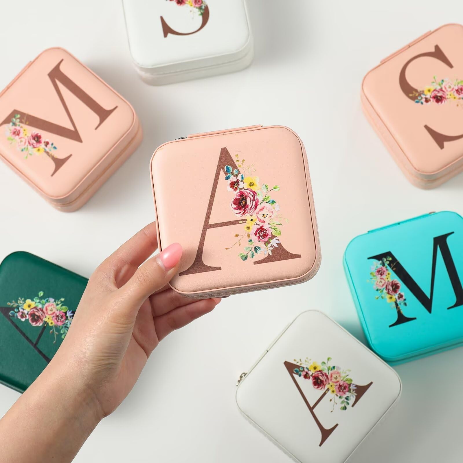 Personalized Pink Initial Jewelry Case for Women - Letter L Travel Jewelry Organizer Box, Unique Birthday Gift Idea for Her, Perfect for Travel, Home Storage & Special Occasions