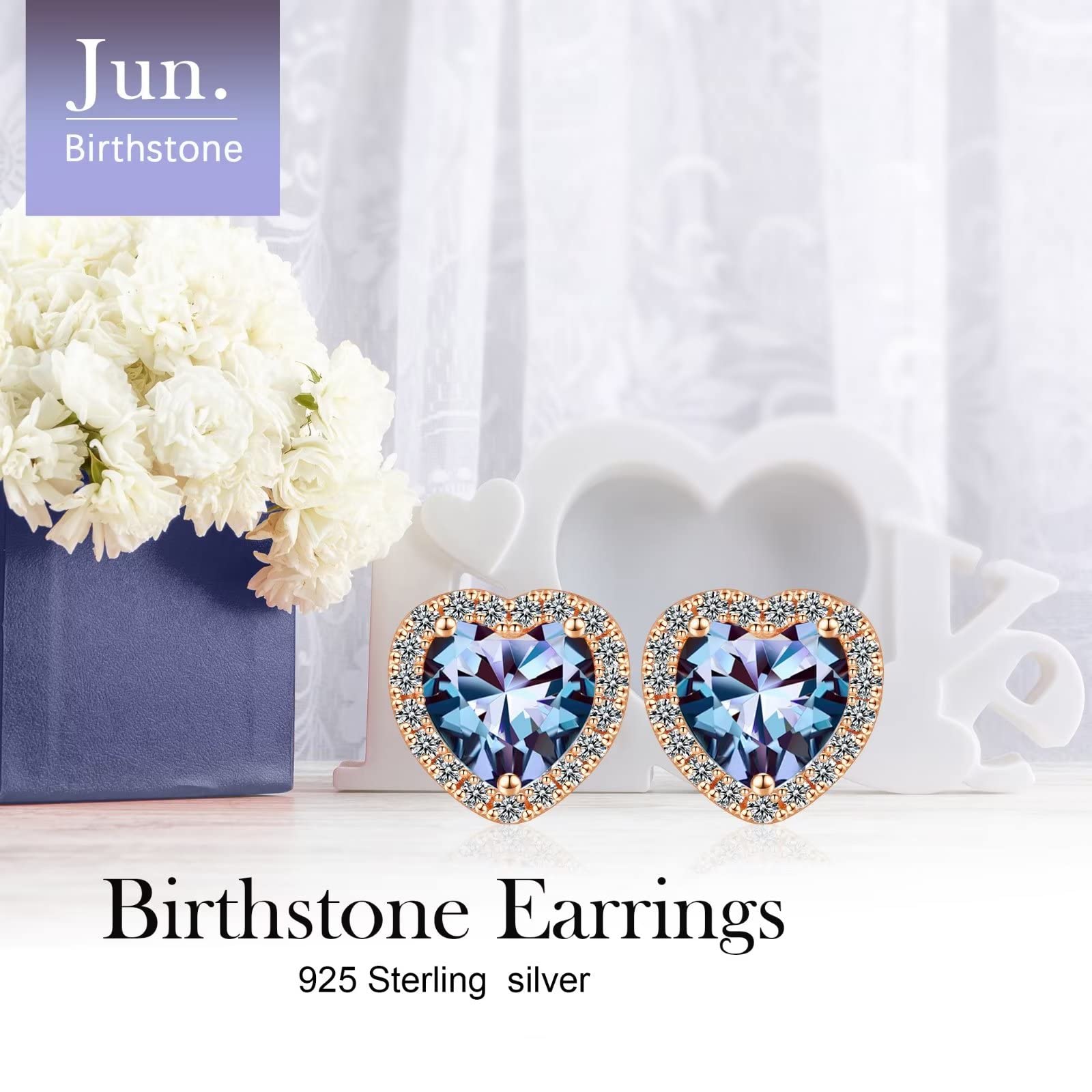 Sterling Silver Birthstone Stud Earrings for Women - Elegant Jewelry Gifts for Wife, Mom, Girlfriend | Anniversary, Christmas, Mother's Day, Birthday Present | Perfect for Everyday Wear, Date Night, Special Occasions