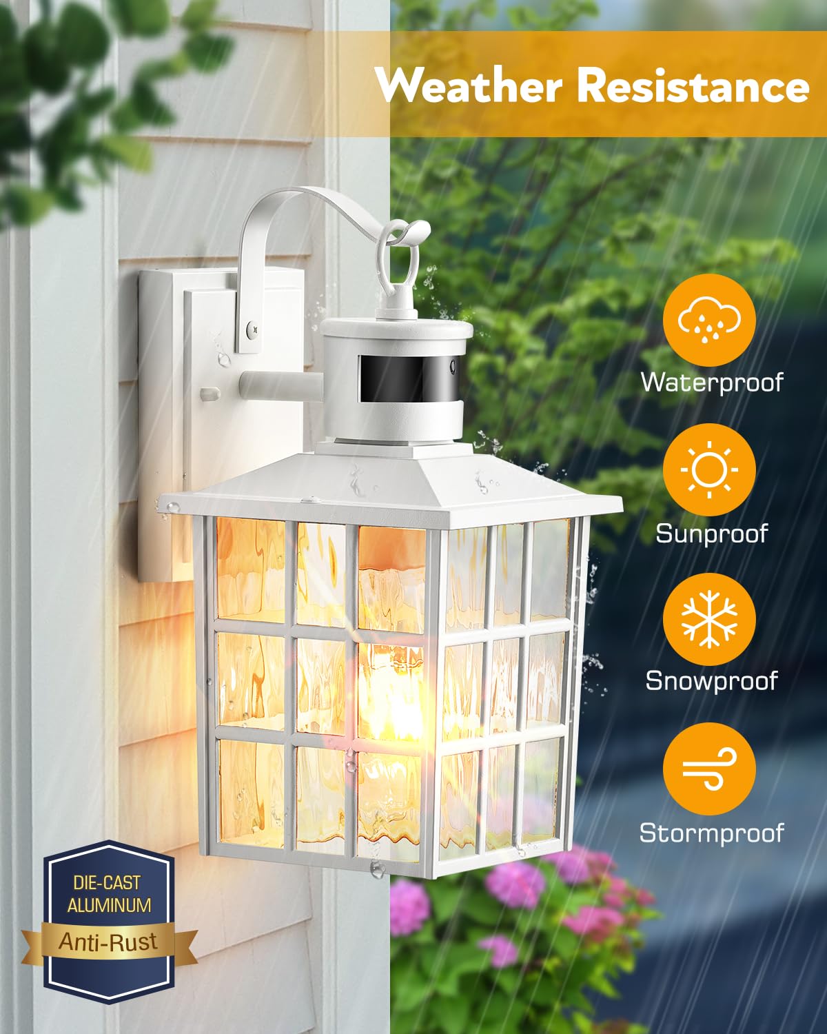 VIANIS Motion Sensor Outdoor Lights - White Dusk to Dawn Wall Lantern, 100% Aluminum Rust-Proof Exterior Light Fixture for Garage, Patio, Front Porch - Perfect for Home Security & Pathway Lighting