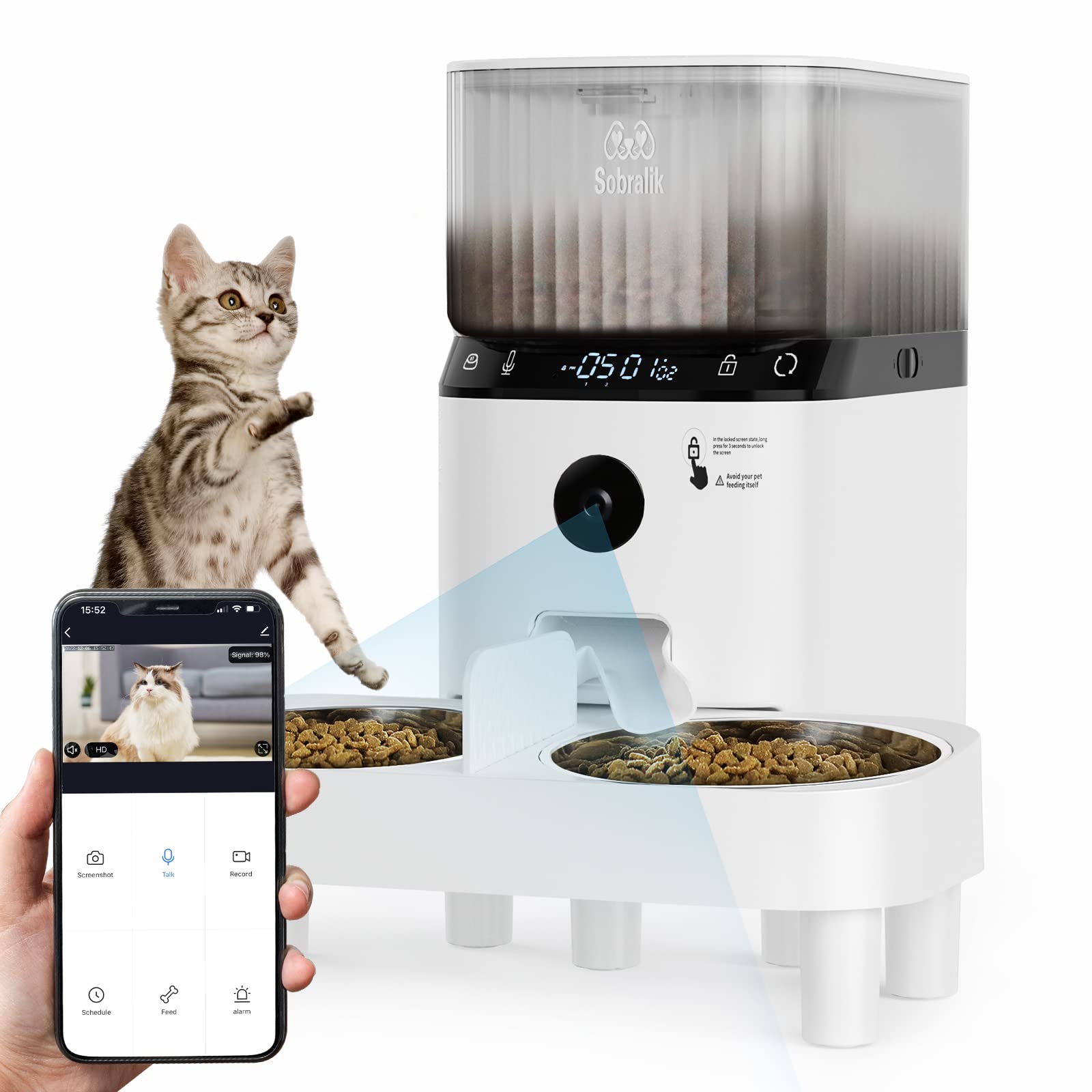 Smart Automatic Cat & Dog Feeder with HD Camera, Voice & Video Recording - 5L Capacity, 2.4G Wi-Fi App Control, Portion Control for Pets | Perfect for Busy Pet Owners & Multi-Pet Households