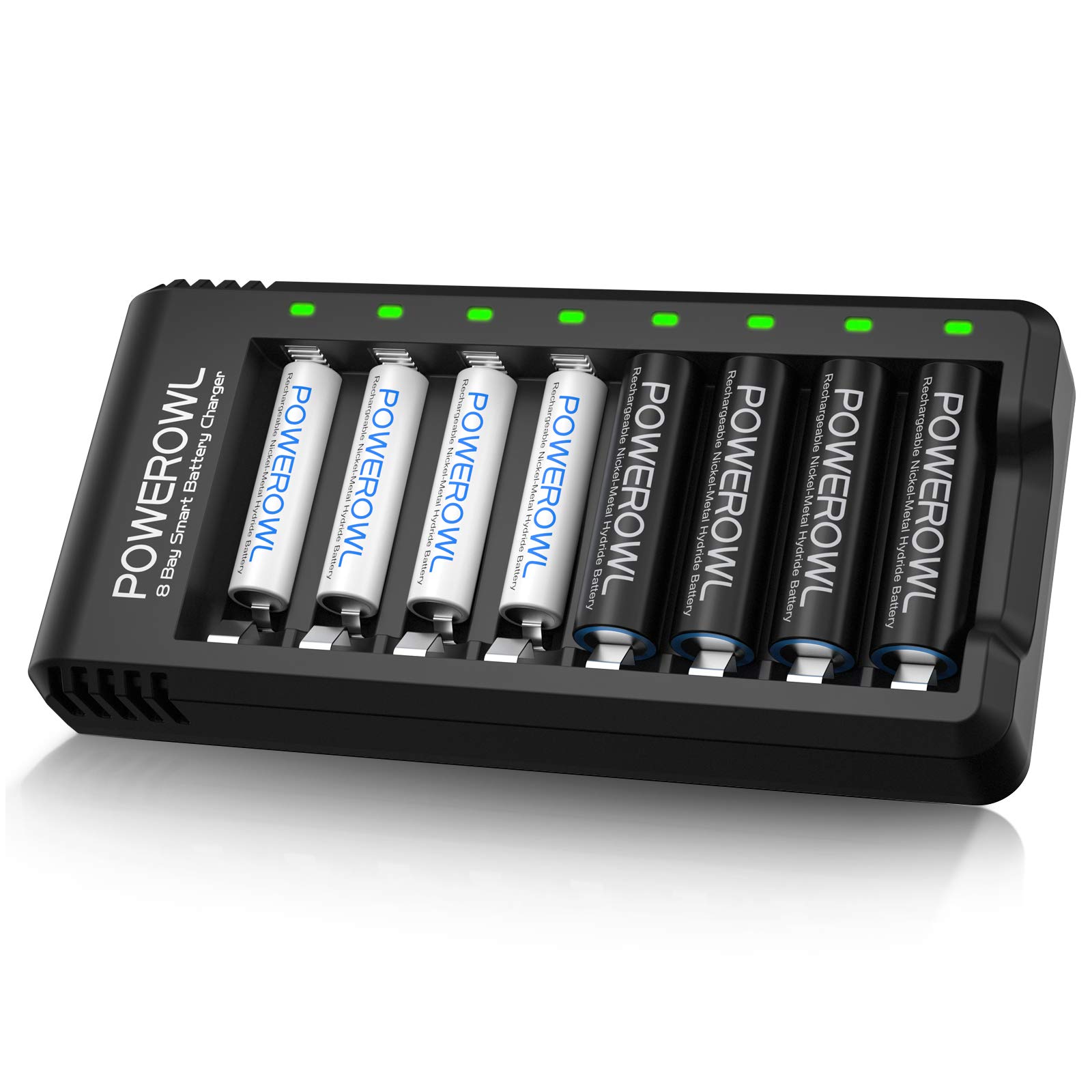 POWEROWL Rechargeable AA AAA Batteries with Charger - 4 Pack 2800mAh AA & 4 Pack 1000mAh AAA NiMH USB Fast Charging Batteries, Independent Slot Charger - Perfect for Cameras, Toys, Flashlights and Electronics