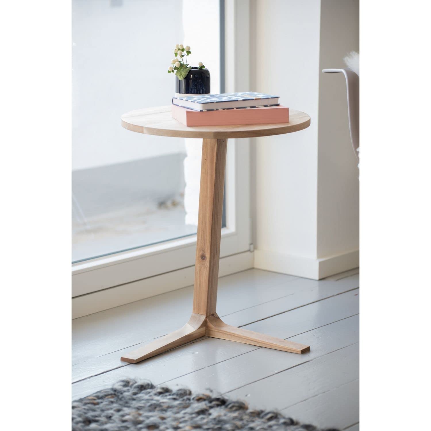 WENKO Acina Round Coffee Table - FSC Certified Acacia Wood Side Table, Bedside Table, or Decorative Shelf with Single Leg Design, 40 x 50 cm - Perfect for Living Room, Bedroom, or Office Decor