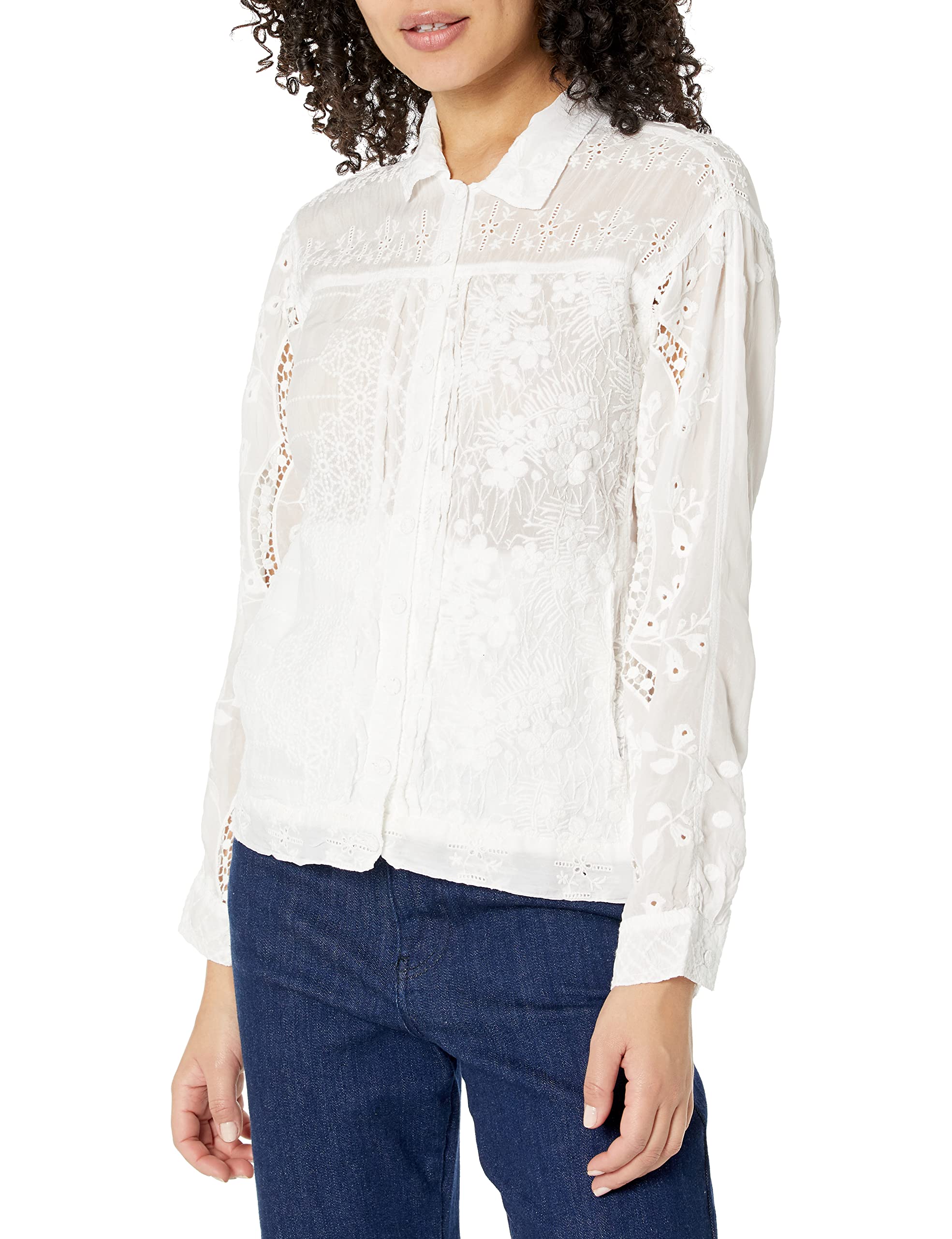 Johnny Was Women's Embroidered Boho Shirt Jacket - Lightweight Summer Cover Up for Beach, Travel & Casual Outfits