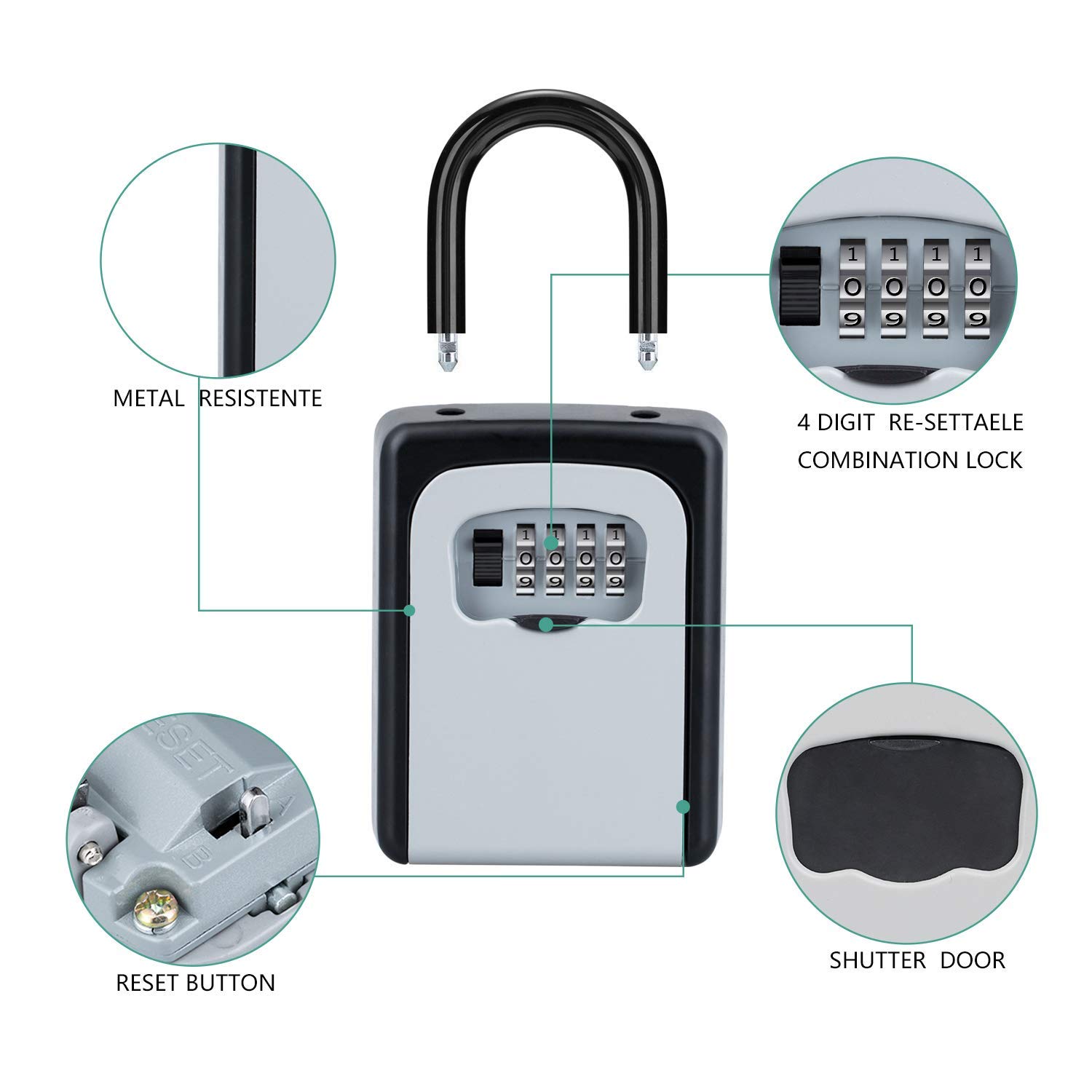 4 Digit Combination Lock Box - Secure Key Storage for Doors, Homes, Hotels & Realtors - Durable Silver & Blue Design - Perfect for Property Access Management & Key Exchange