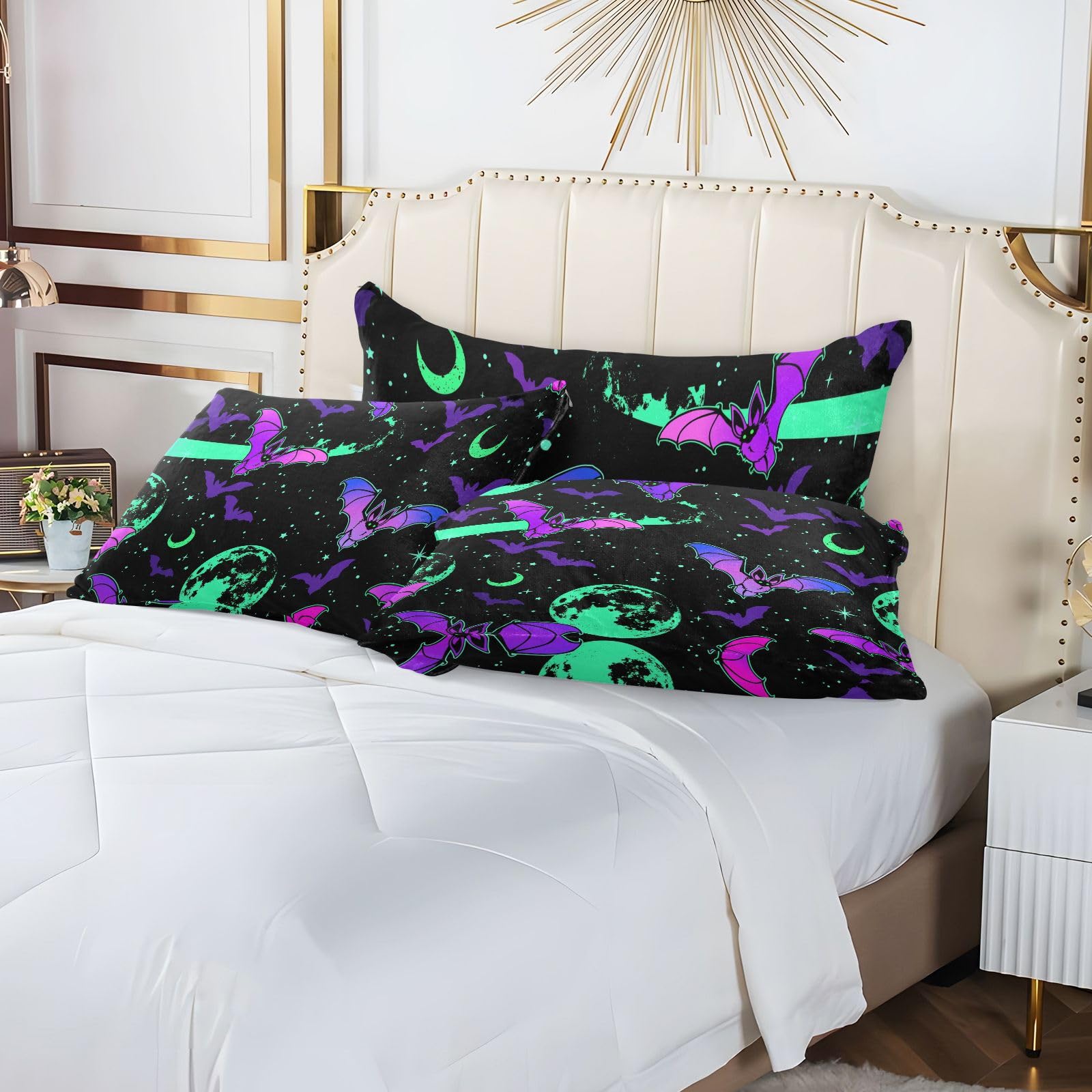 Halloween Bat Moon Pillowcase - Soft Fuzzy Body Pillow Cover with Zipper, Queen Size 20x30 Inches - Perfect for Halloween Decor, Anime Lovers & Cozy Bedroom