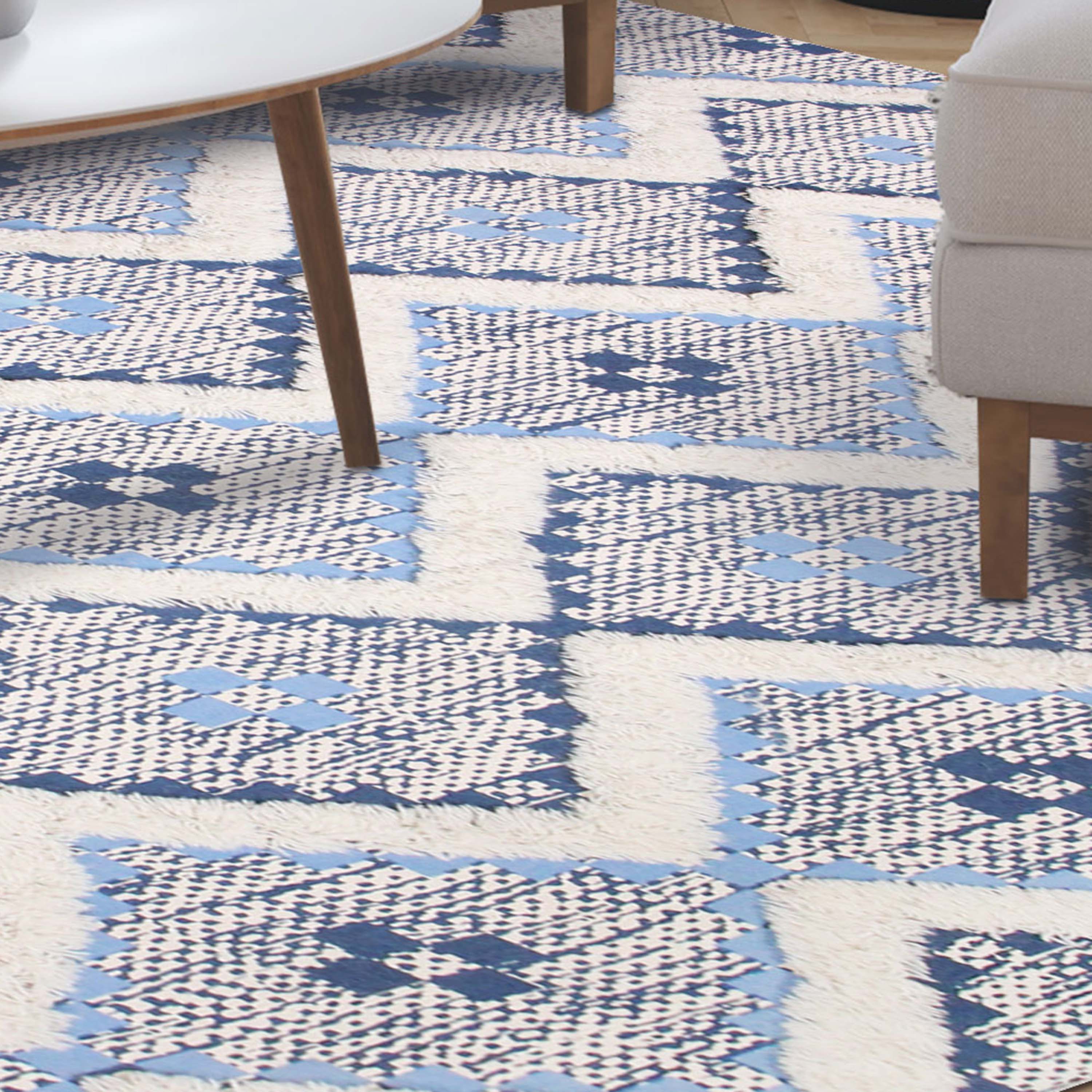 Hand Tufted Cotton Wool Geometric Farmhouse Area Rug - Soft Textured Boho Chic Rug for Living Room, Bedroom, Dining Room Decor