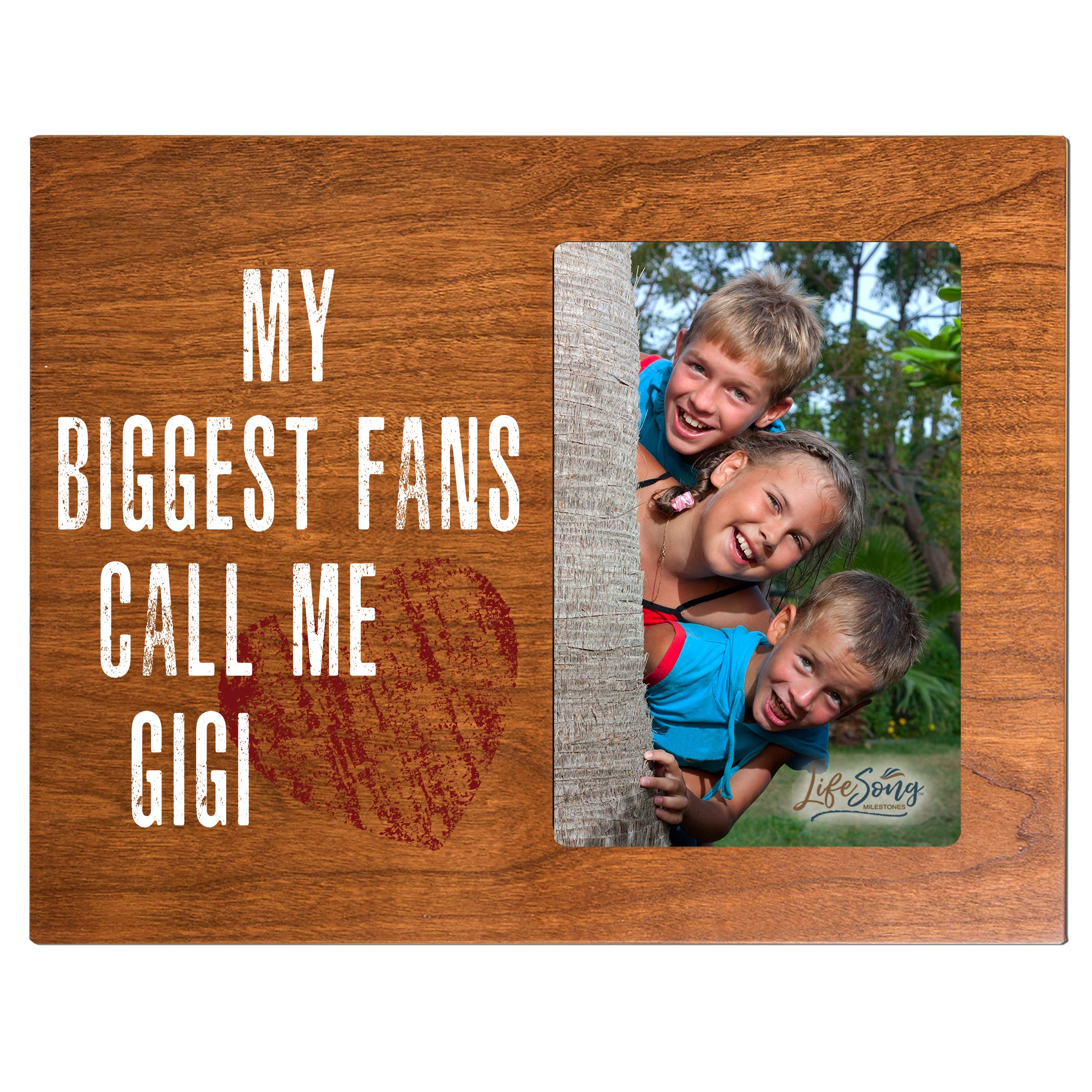LifeSong Milestones My Biggest Fans Call Me - 8x10 Photo Frame Gift for Grandmother, Grammy, Mom, Gigi - Holds 4x6 Picture - Cherry Wood - Perfect for Mother's Day, Birthday & Family Home Decor