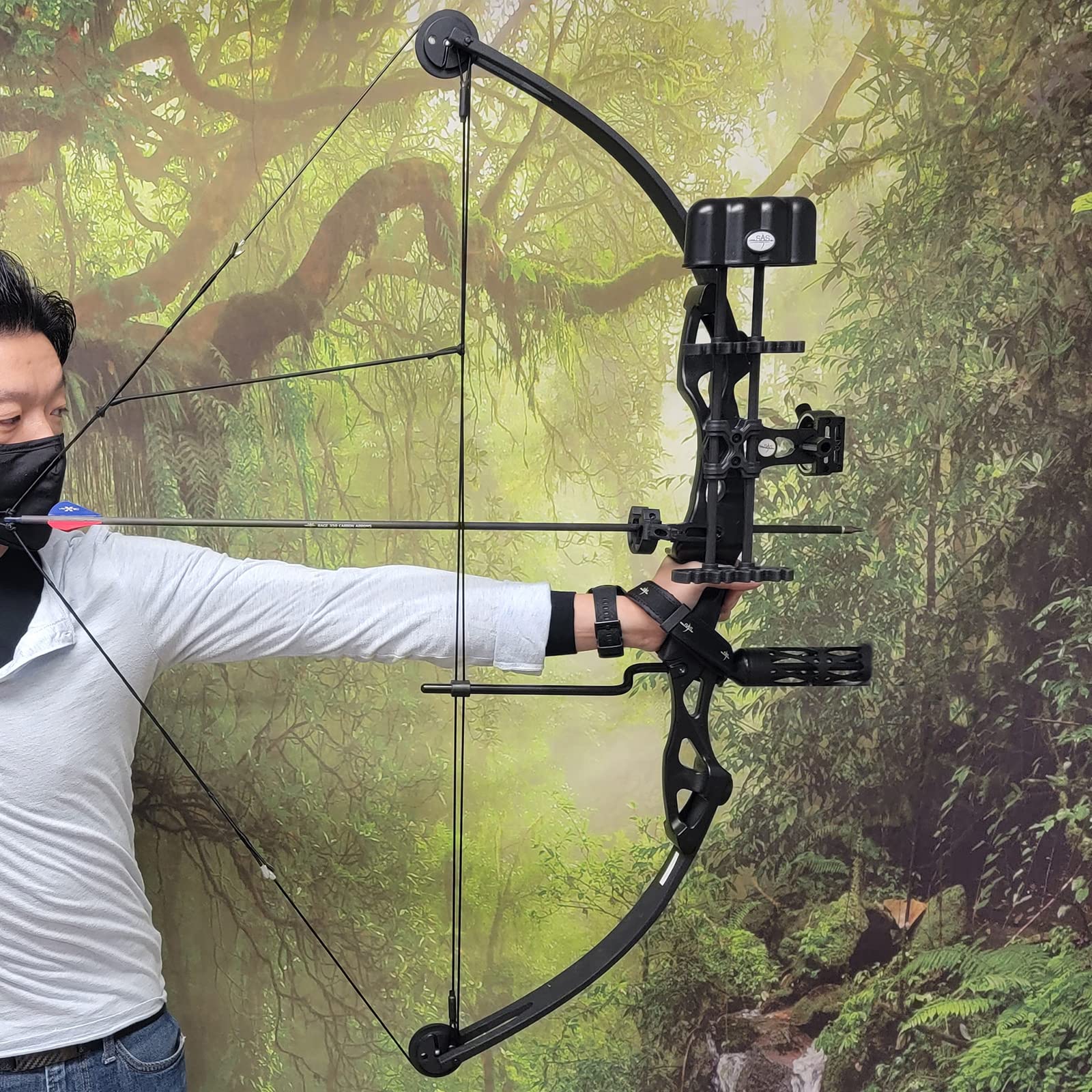 SAS 55 lb 29-Inch Compound Bow with 5-Spot Paper Target - Perfect for Hunting, Target Practice & Outdoor Archery Training
