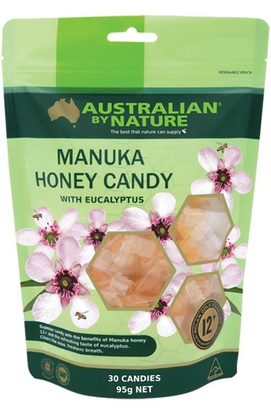 Australian By Nature Manuka Honey Candy With Eucalyptus - Natural Throat Soothing Drops for Cough Relief & Immunity Boost - Perfect for Travel, Office & Home Use