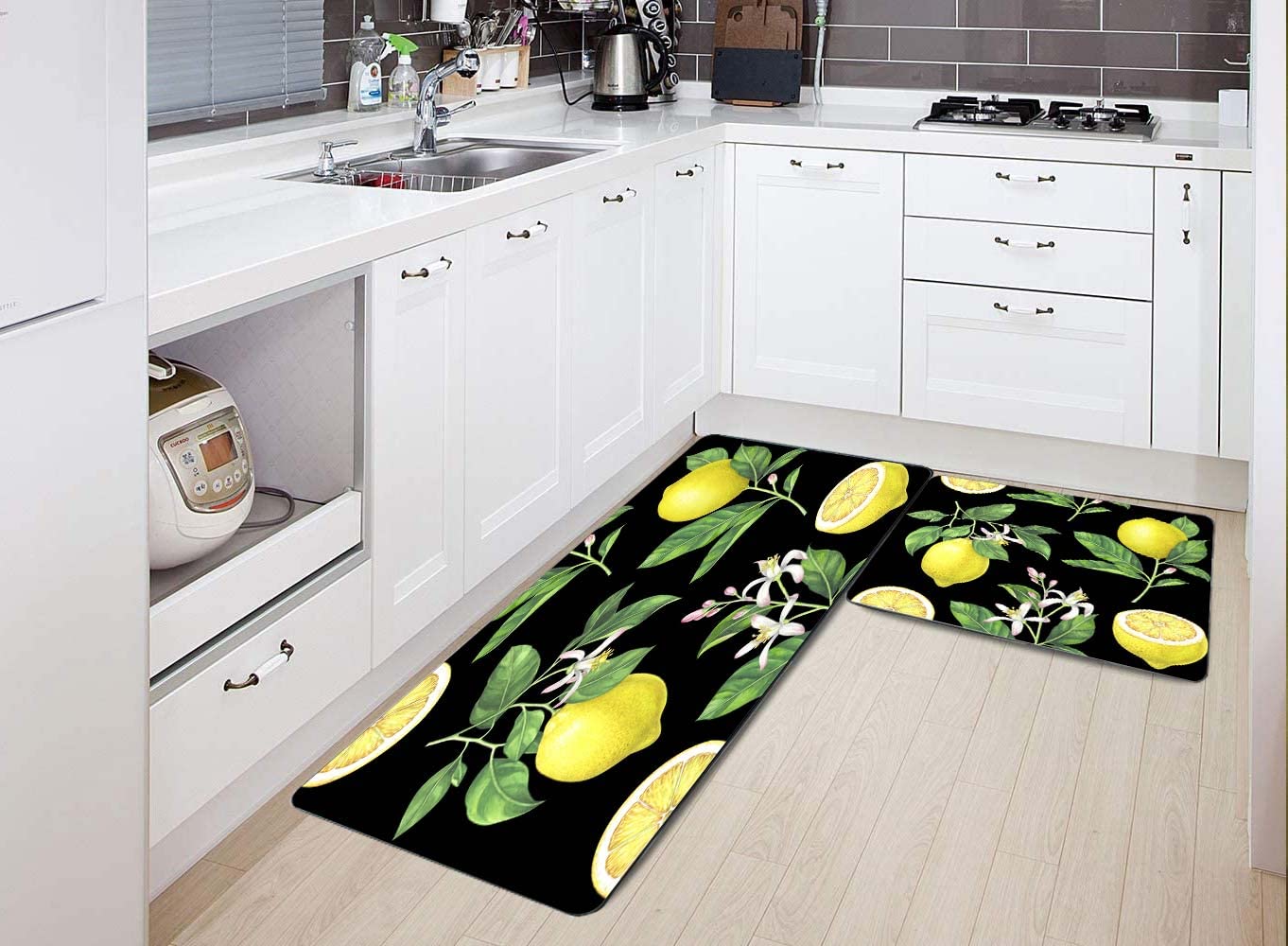 Non-Slip Washable Lemon Pattern Kitchen Rug Set - 17