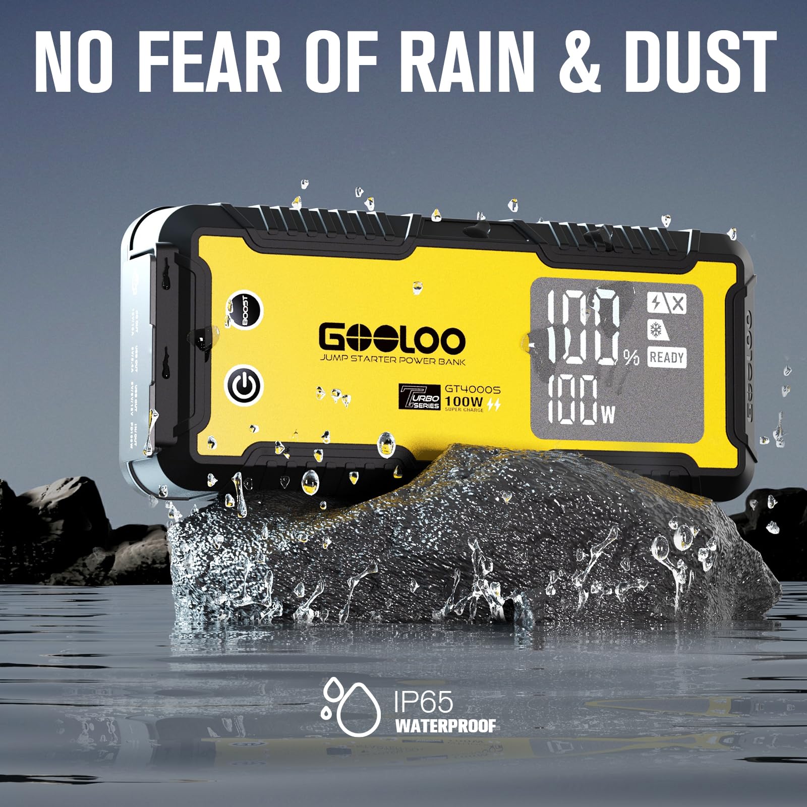 GOOLOO GT4000S 4000A Peak Jump Starter for Cars, Trucks & SUVs (Works with 10L Diesel/12L Gas Engines) - 100W Fast-Charging Portable Lithium Battery Booster, SuperSafe 12V Vehicle Power Bank & Emergency Charger - Perfect for Roadside Emergencies, Camping & Outdoor Adventures (Yellow)