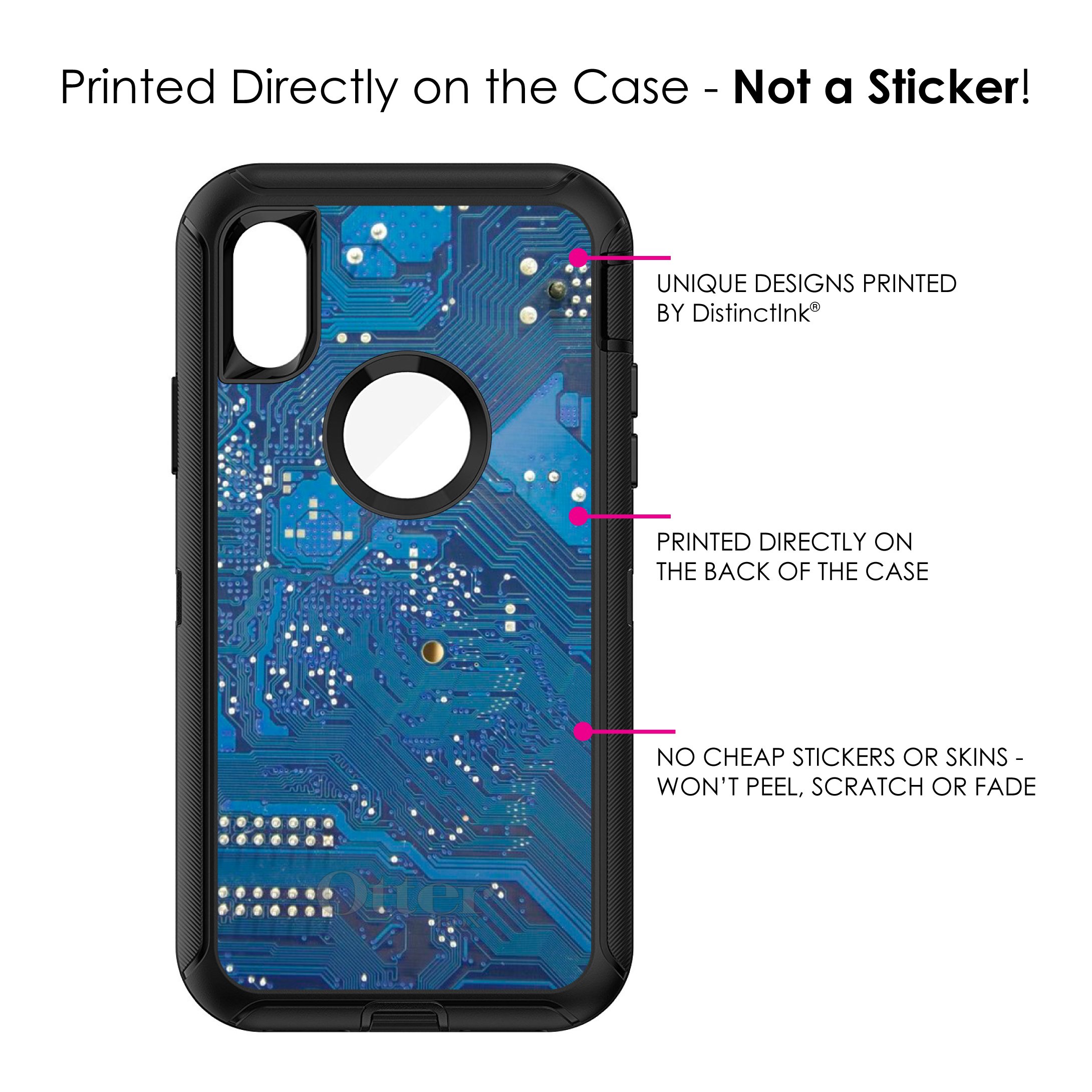 DistinctInk iPhone XR Case (6.1 Inch) - Durable Protective Cover with Blue Circuit Board Design | OtterBox Defender Alternative | Perfect for Work, Travel & Everyday Use
