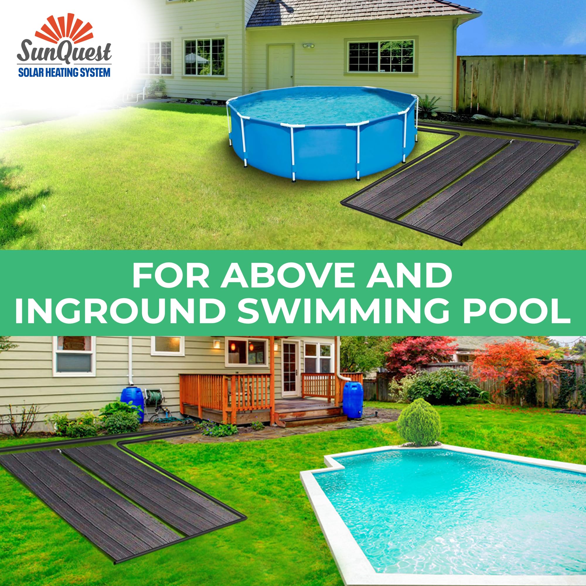 SunQuest Solar Swimming Pool Heater Panels (2' x 12', 2 Pack with Couplers) - High Efficiency Solar Pool Heating System with Max-Flow Design - Perfect for Inground & Above Ground Pools - Extend Swimming Season & Save Energy
