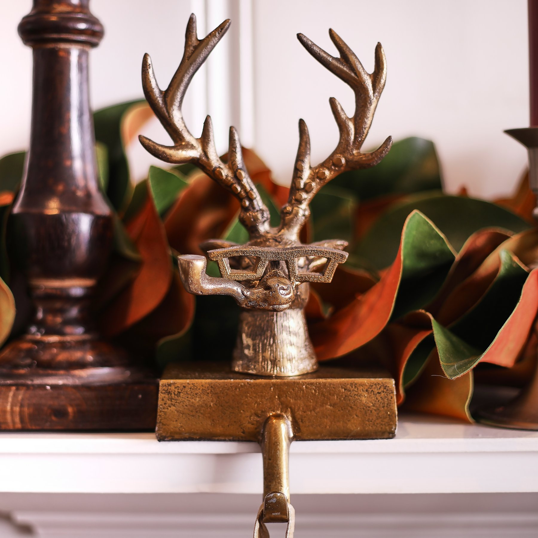 Whimsical Eric & Eloise Collection - Elegant Brass Christmas Stocking Holders for Fireplace Mantel - Perfect Holiday Home Decor Gift Set