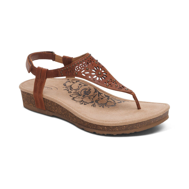 Aetrex Evelyn Walnut Women's Orthotic Sandals - Comfortable Arch Support for Walking, Travel & Everyday Wear